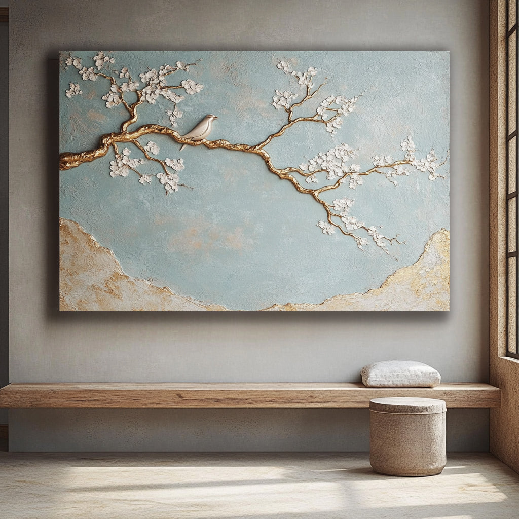 Limited-Time Offer! Tranquil Blossom Symphony V3 Elegant Floral Wall Art with Gold Decor