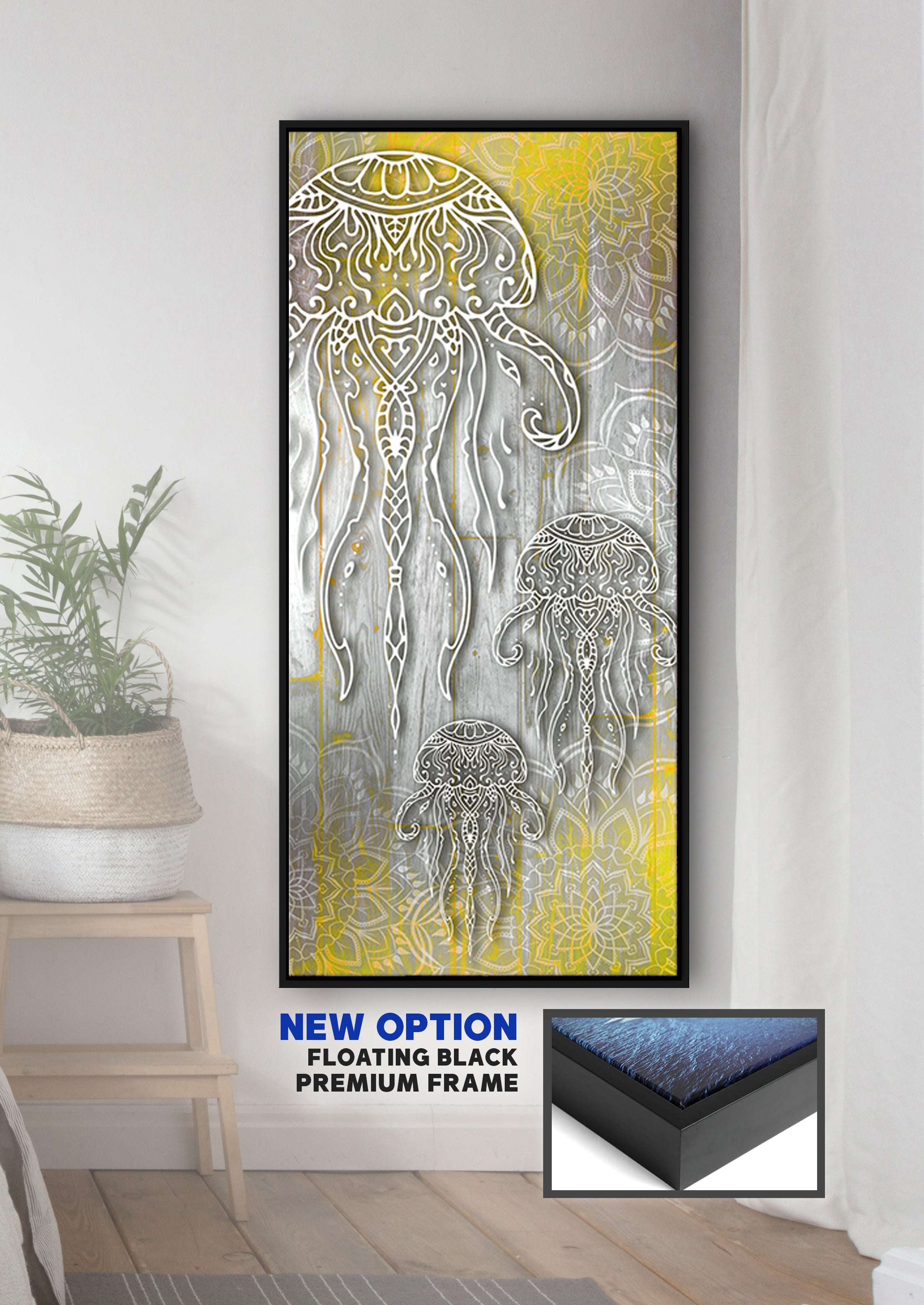 Boho Jellyfish Home Wall Art: Wood Frame, Ready to Hang - Buy 2, Save 20%