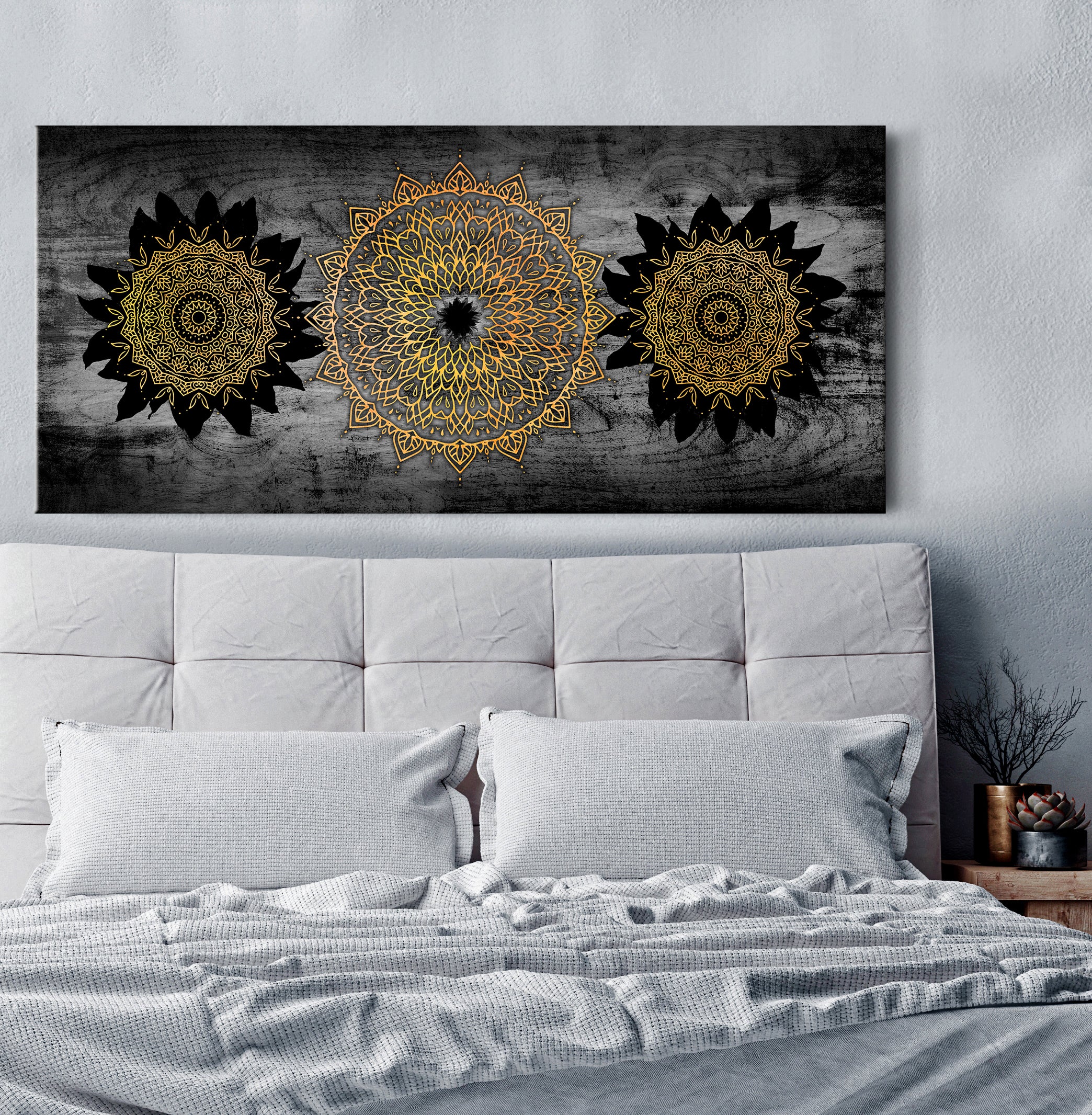 Boho Mandala Sunflowers Wall Art with Wood Frame - Ready to Hang! Buy 2 Save 20%