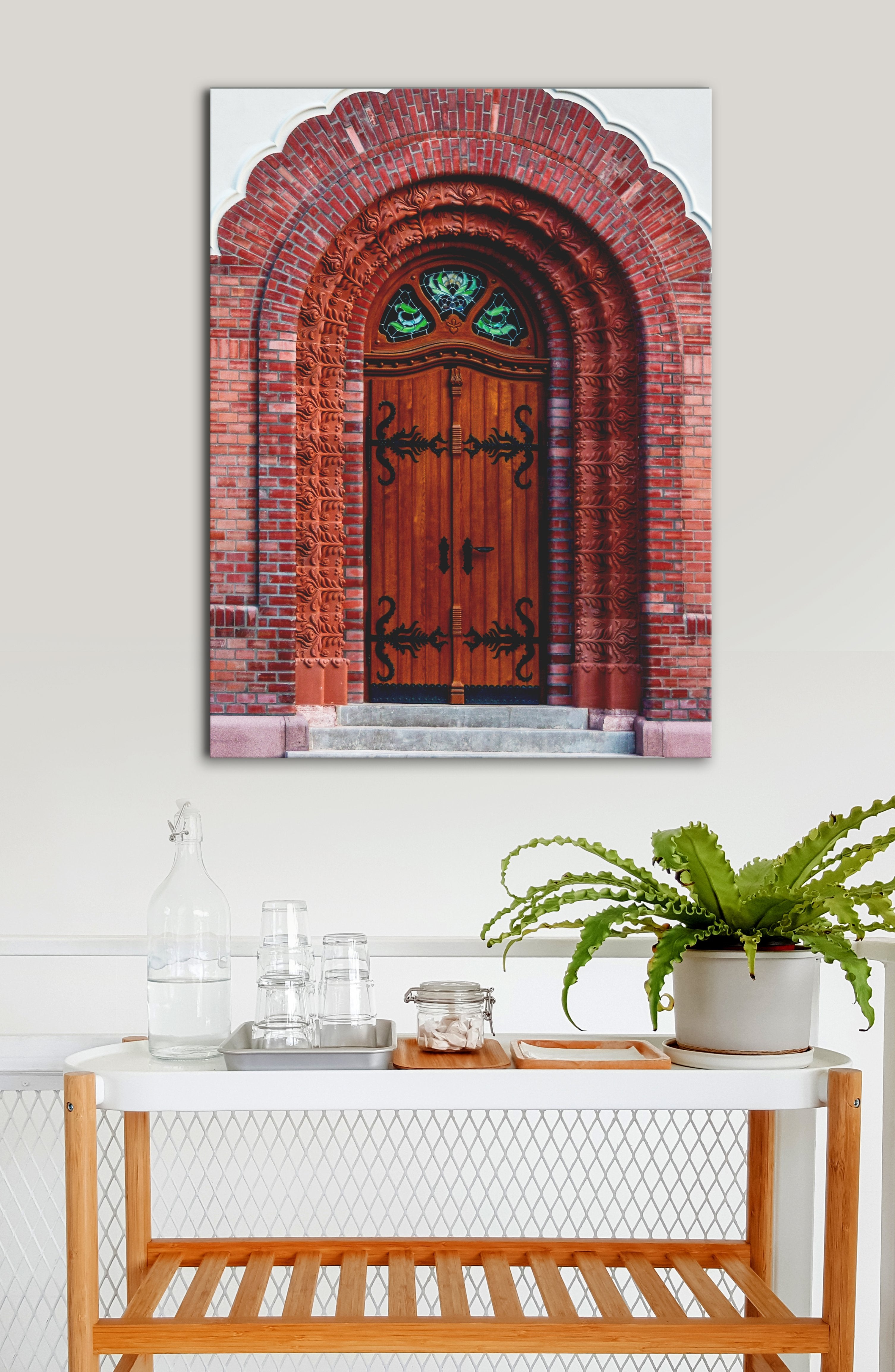 Hot Deal! Ready - to - Hang Kitchen Wall Art with Red Brick Door in Wood Frame