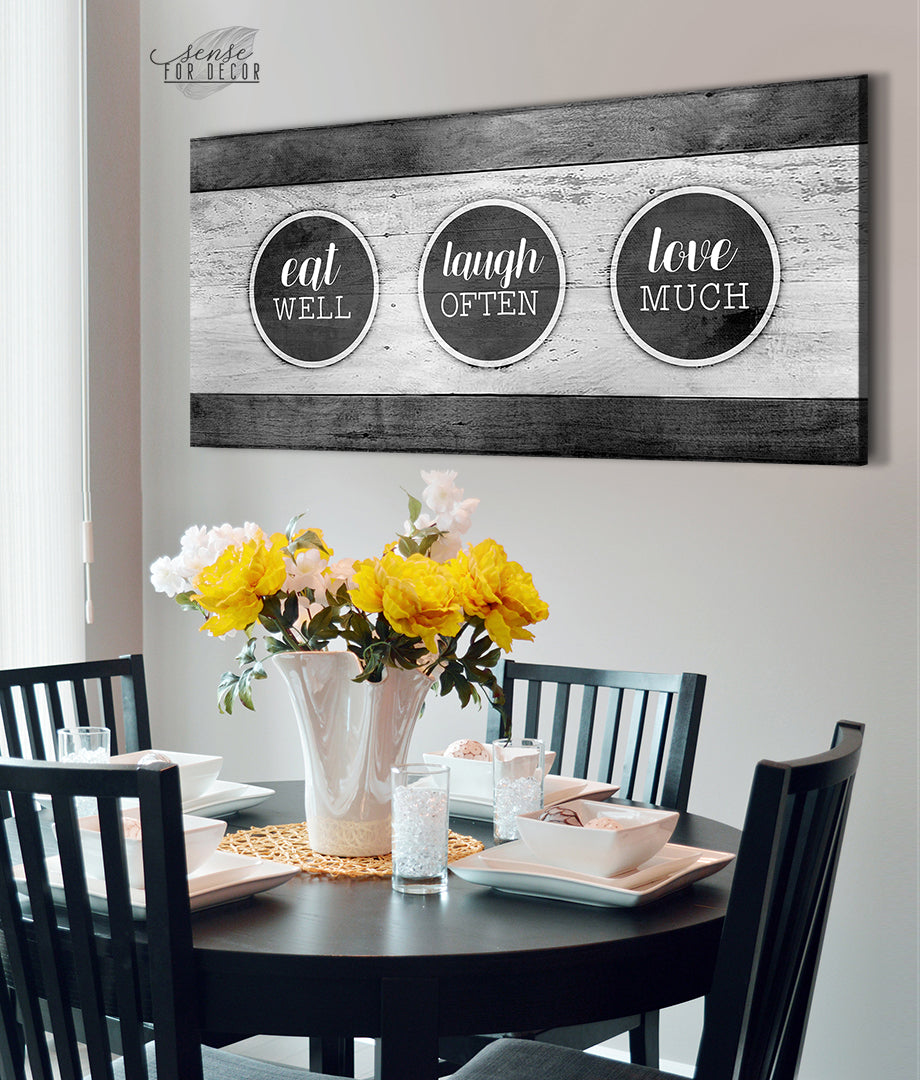 Christian Wall Art: Eat Well, Laugh Often, Love Much - Wood Frame, Ready to Hang! Buy 2, Save 20%