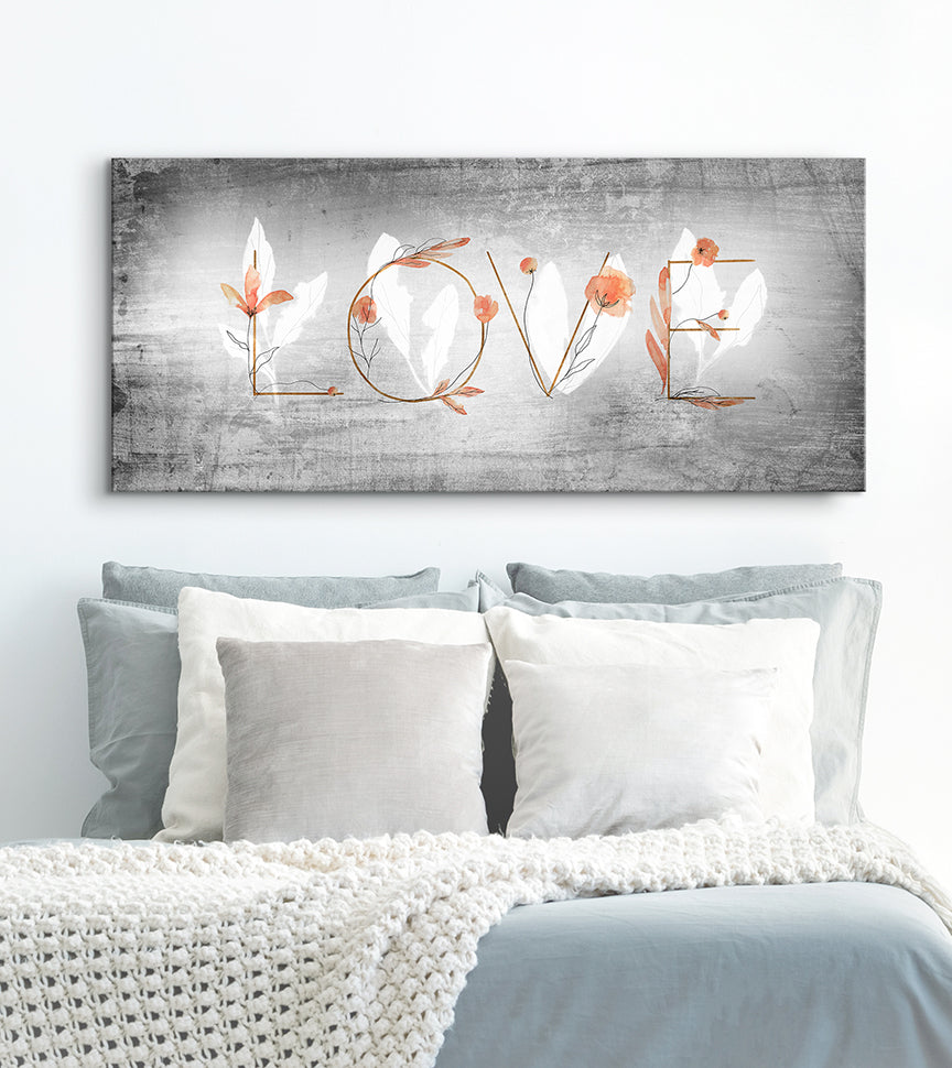 Limited-Time Offer! High-Quality Couples Wall Art - Love Word Flowers in Wood Frame, Ready to Hang