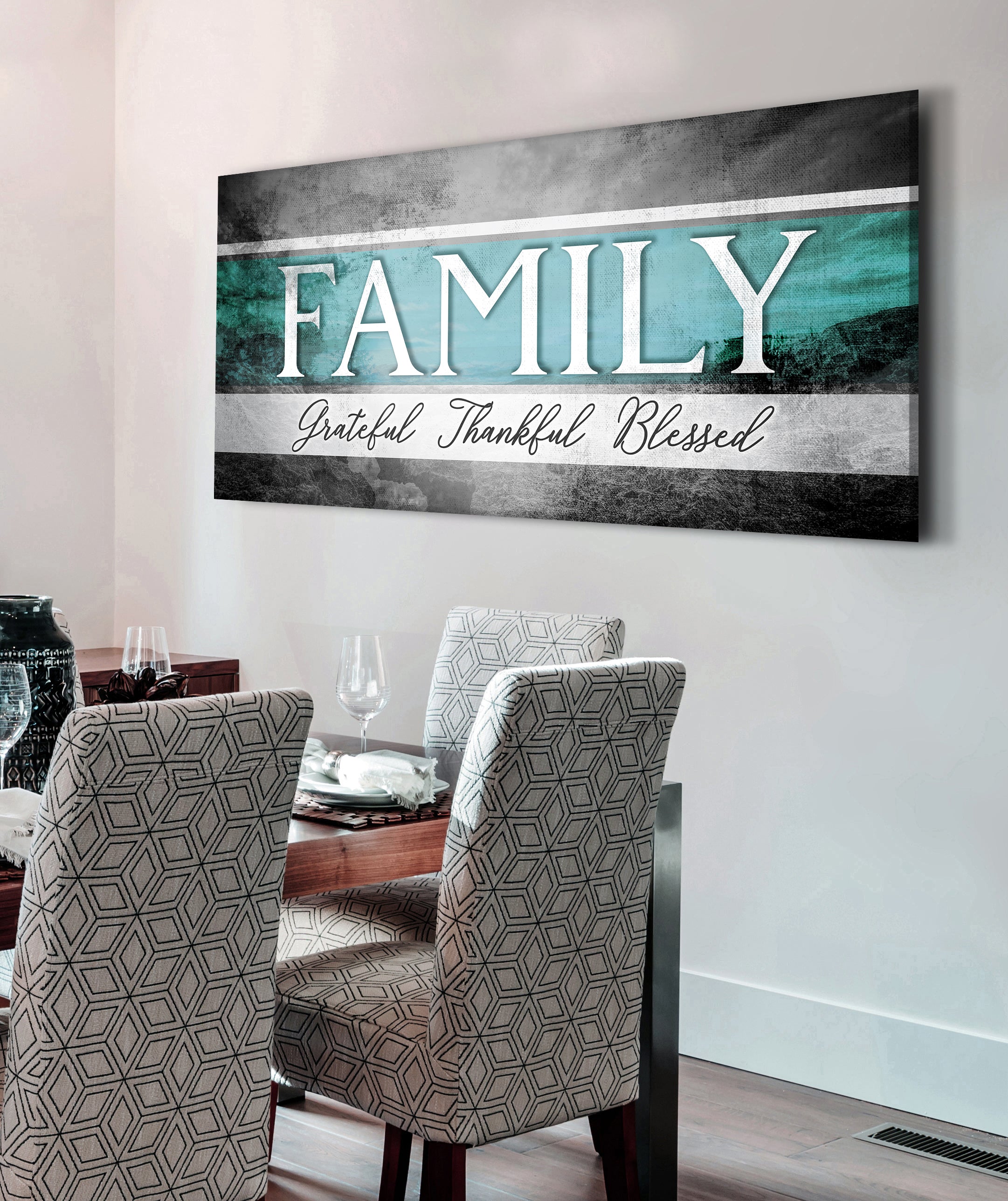 Exclusive Family Wall Art - Family Grateful Thankful Blessed V2 with Wood Frame, Ready to Hang! Buy 2 Save 20%