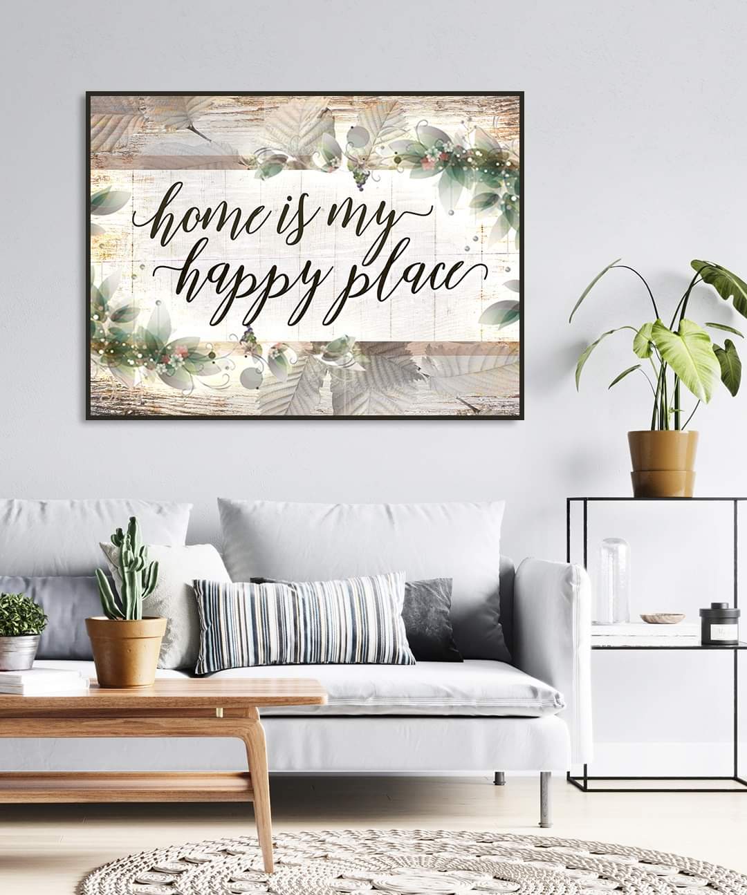 Exclusive! Home Wall Art - 'Home is My Happy Place' V3 (Wood Frame, Ready to Hang)