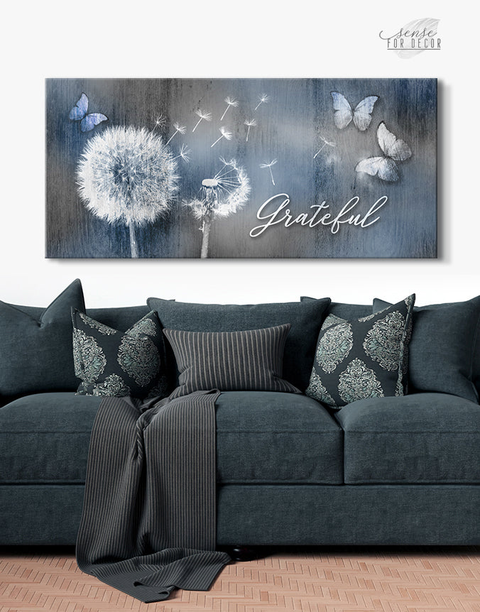 High - quality Wood - framed Christian Wall Art: Grateful Dandelions and Butterflies (Ready to Hang)