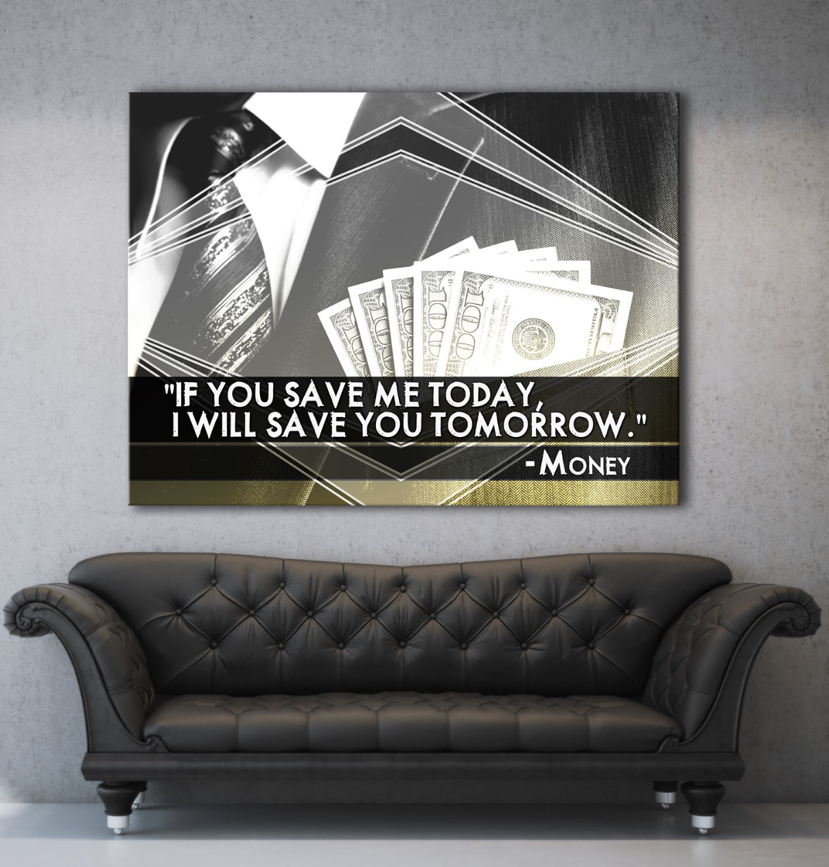 High - Quality Money Quote Business Wall Art with Wood Frame, Ready to Hang