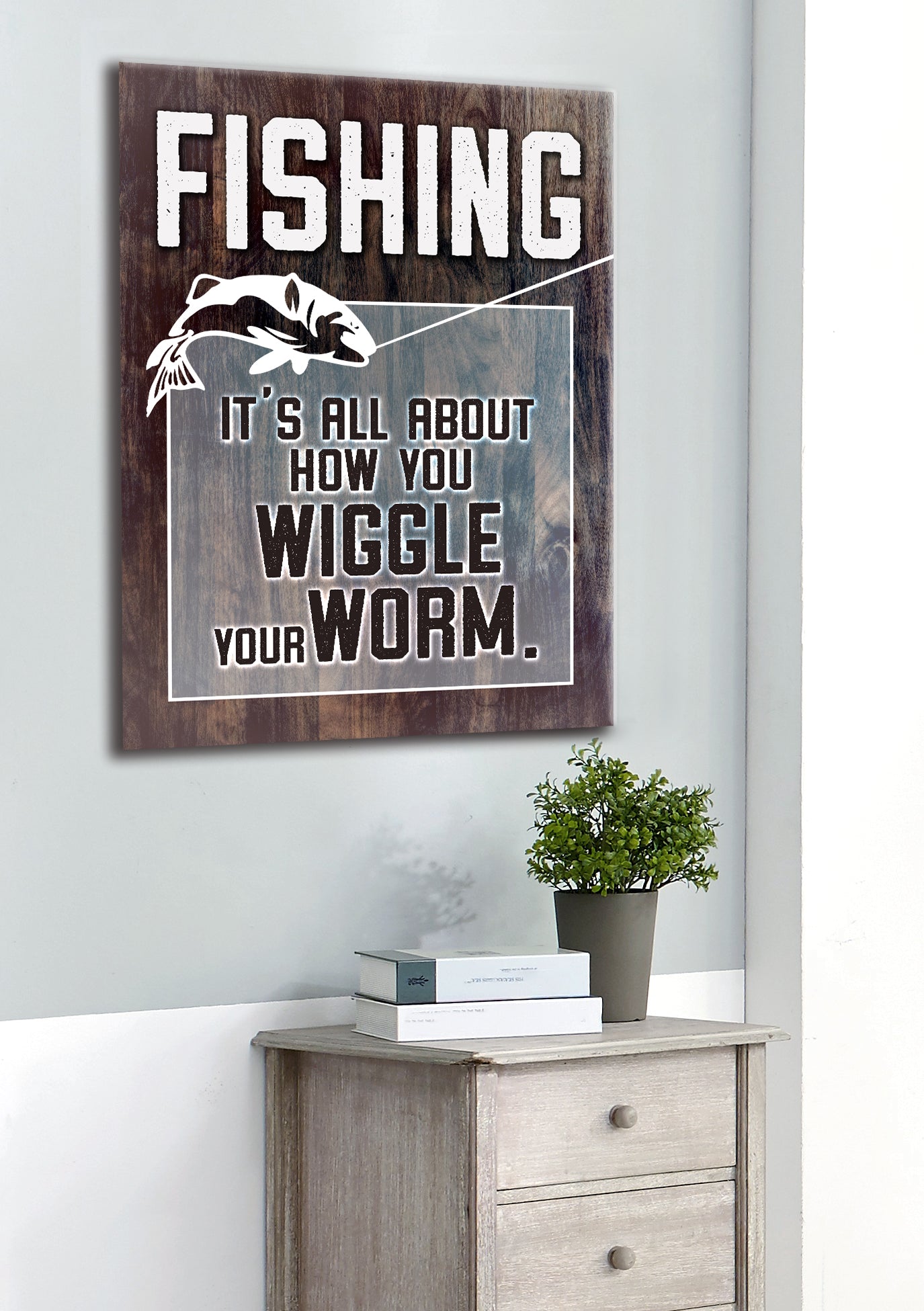High - Quality Fisherman Art Worm Wiggle Canvas with Wood Frame, Ready to Hang