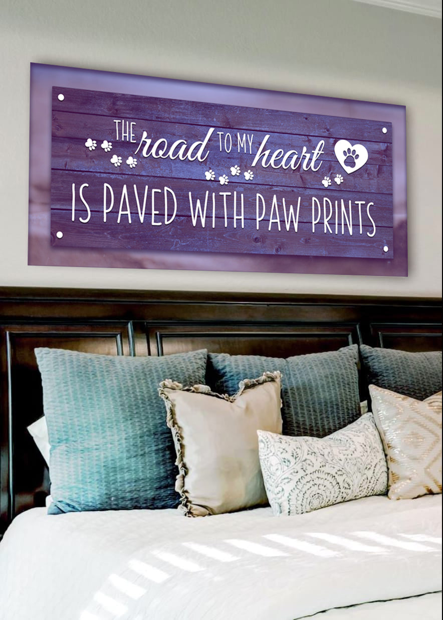 High - Quality Pet Wall Art with Wood Frame: Paw Prints Lead to the Heart (Ready to Hang)