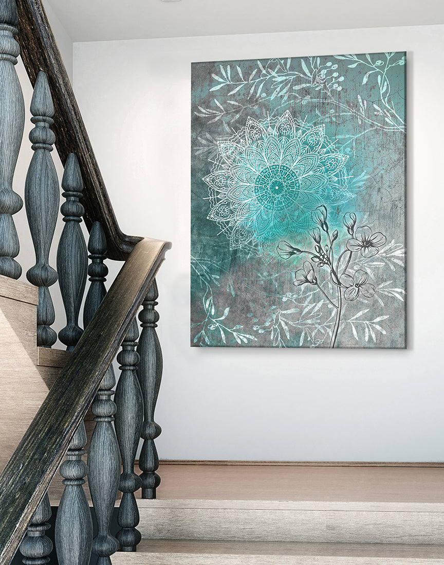 Hot! Boho Flower Mandala Wall Art with Wood Frame, Ready to Hang