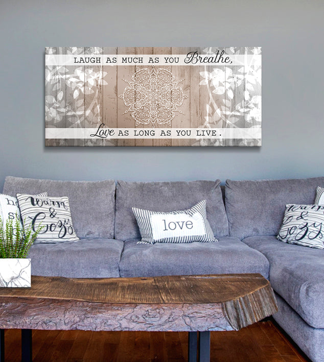 Exclusive Home Wall Art: 'Laugh as Long as You Breathe' with Wood Frame, Ready to Hang - Buy 2 Save 20%