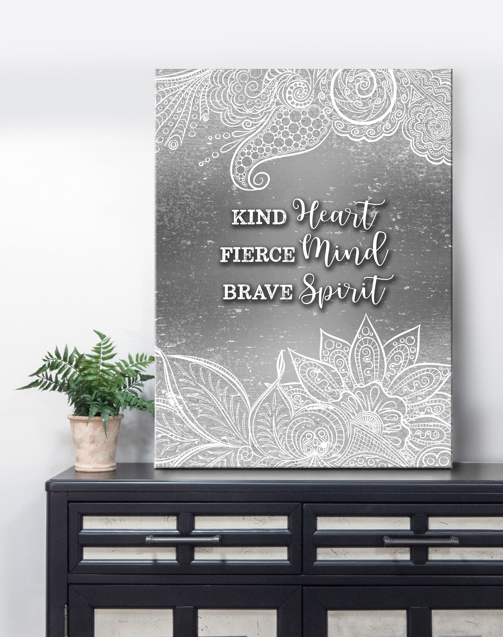 Limited Time Offer! Home Decor Wall Art - Kind Heart Fierce Mind Brave Spirit V2 with Wood Frame, Ready to Hang