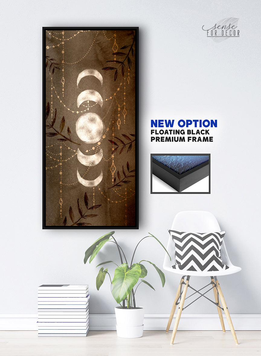 Hot! Boho Moon Phases Wall Art V3 with Wood Frame, Ready to Hang