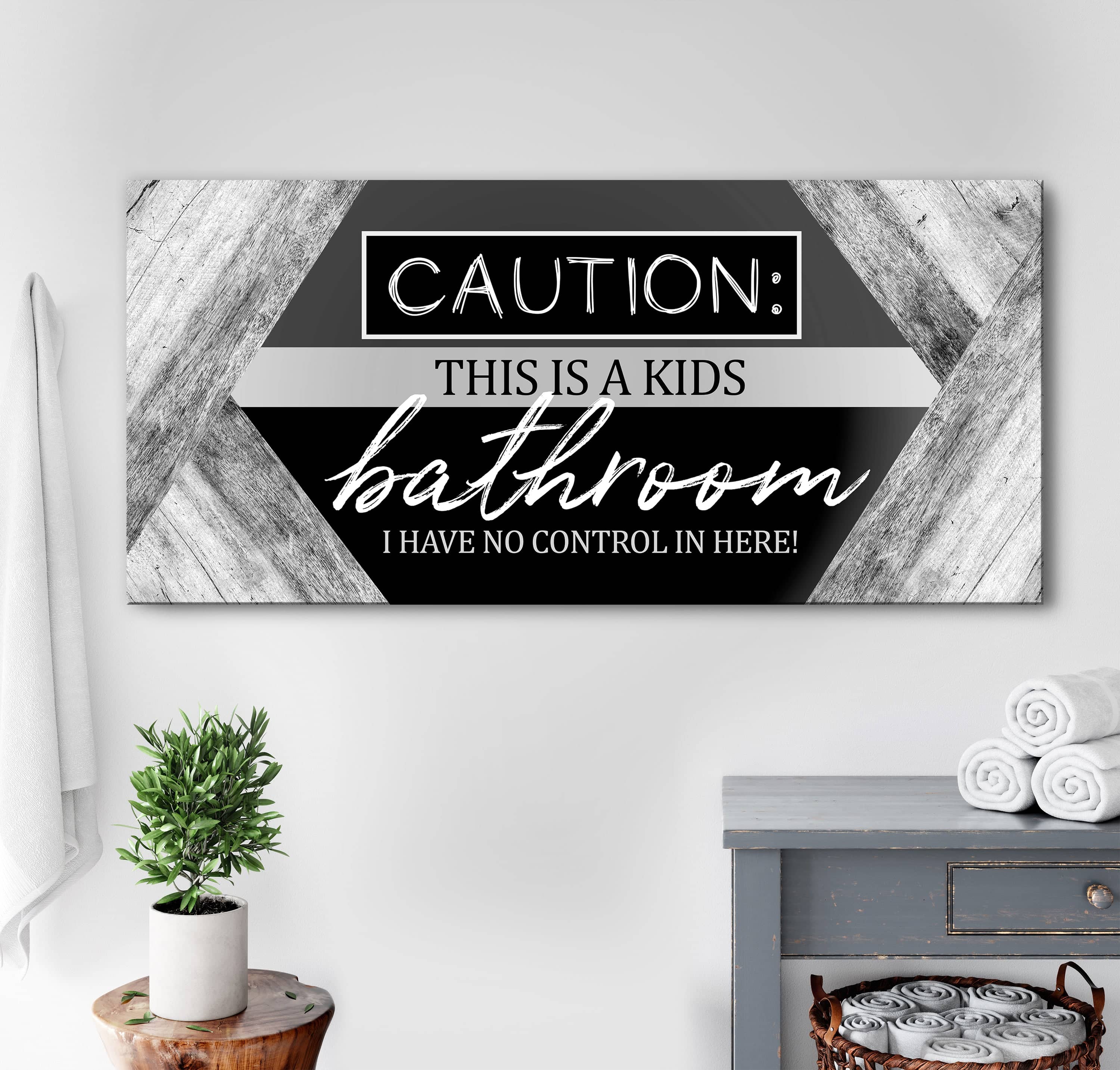 Caution: Kids Bathroom Wall Art - Wood Frame, Ready to Hang! Buy 2, Save 20%