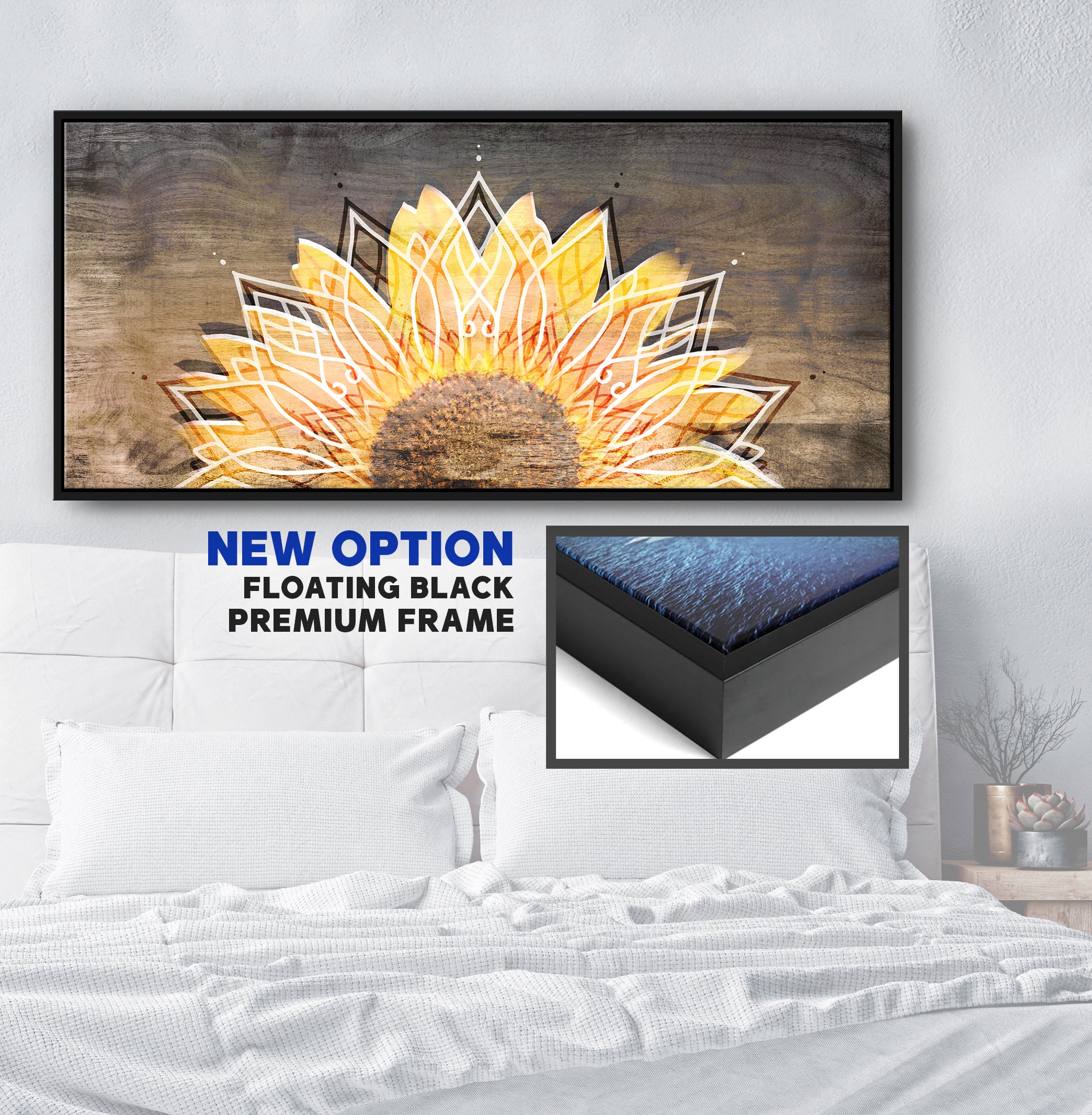 Boho Sunflower Flower Wall Art (Wood Frame, Ready To Hang) - BUY 2 GET 20% OFF