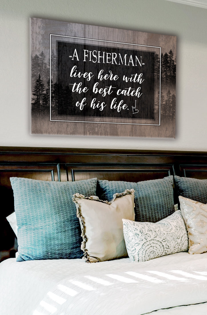 High - Quality Wood - Framed Fisherman Art: Ready To Hang