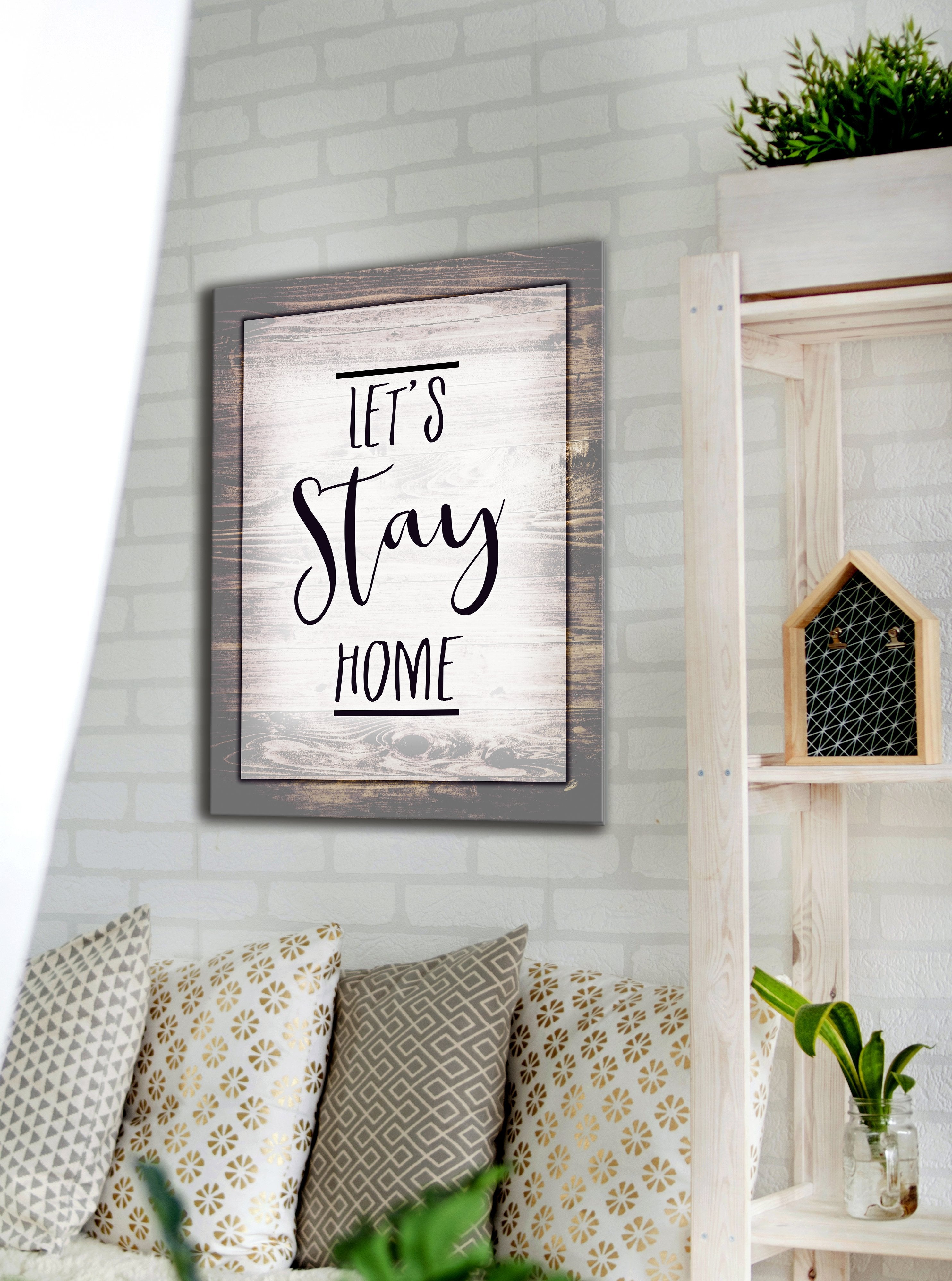 Exclusive Offer! High - Quality Wood - Framed 'Let's Stay Home' Home Wall Art Ready to Hang