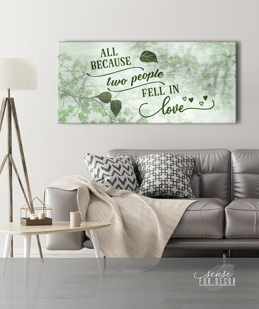 Hot Deal! Couples Wall Art - 'All Because Two People Fell in Love' V4 with Wood Frame, Ready to Hang