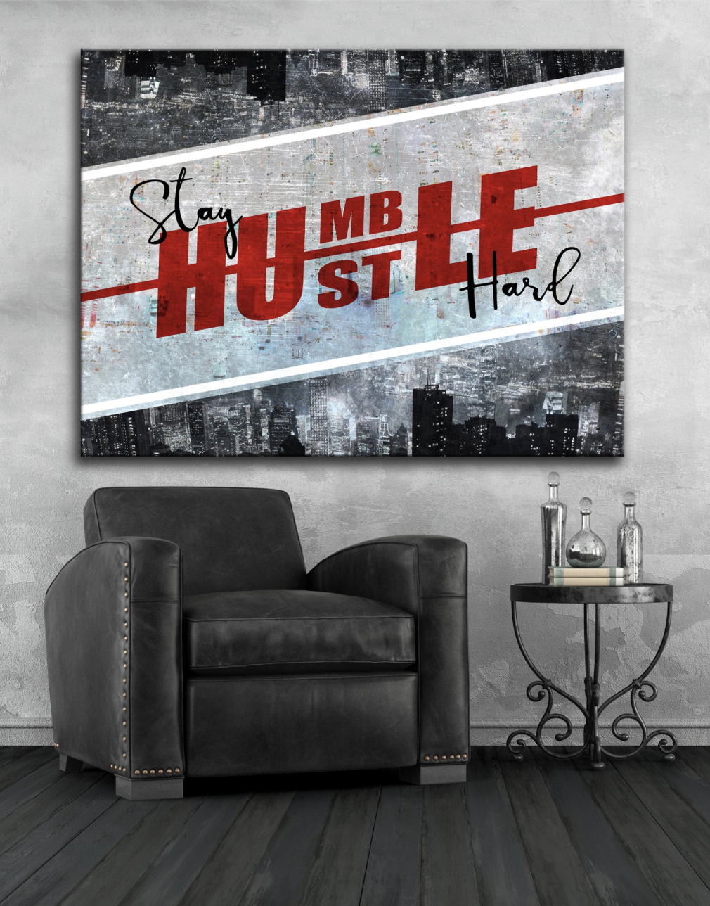 Stunning Business Wall Art: Humble Hustle Canvas with Wood Frame, Ready to Hang