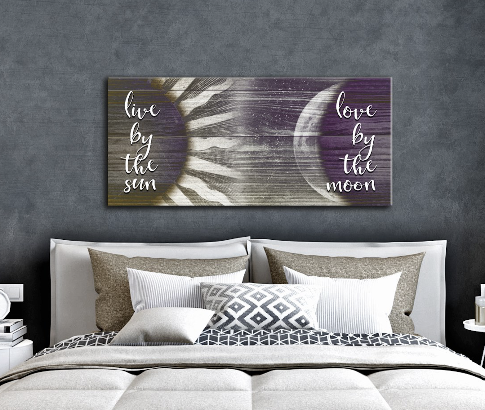 High - Quality Wood - Framed Bedroom Wall Art: Live by the Sun, Love by the Moon (Ready to Hang)
