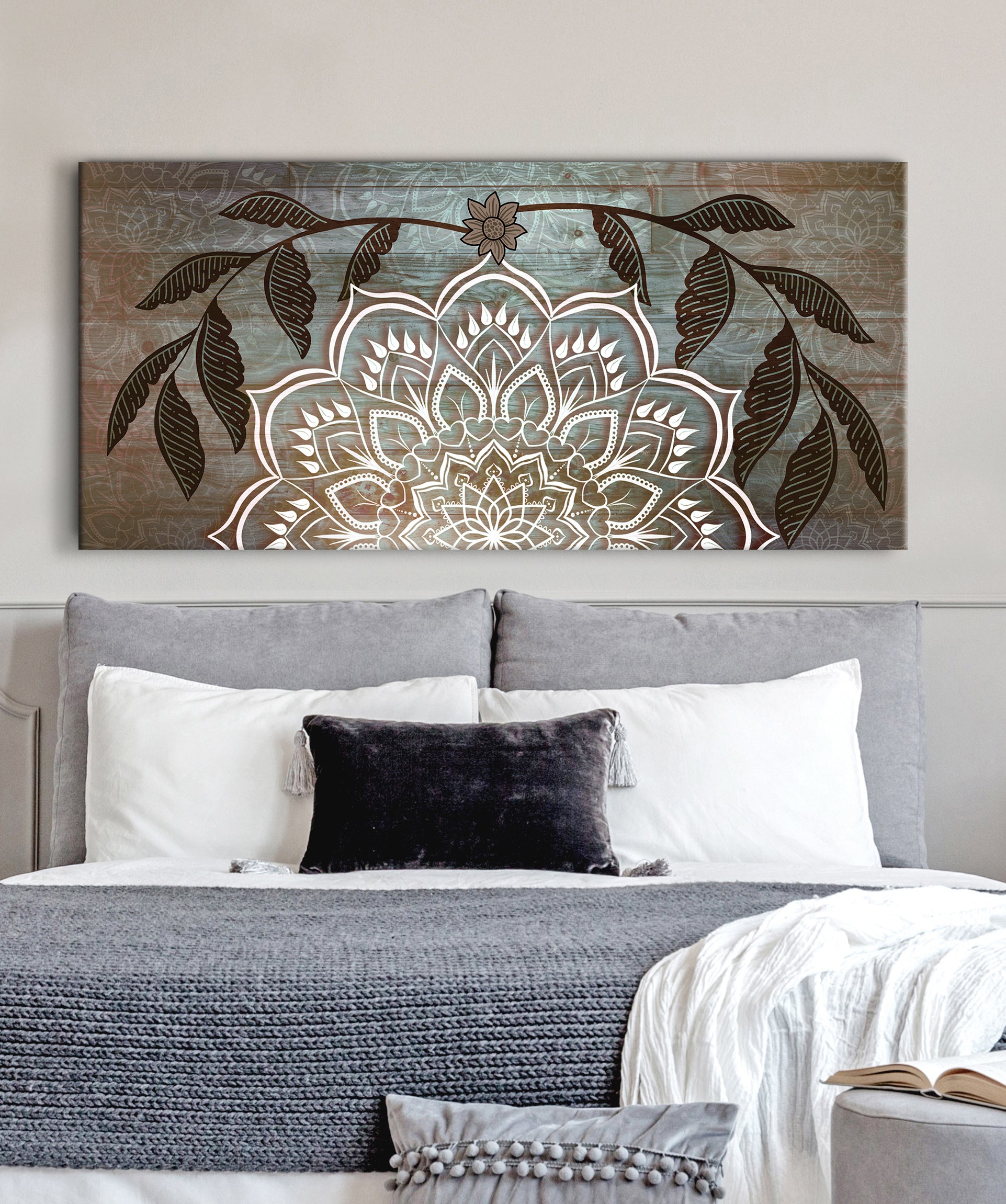 Ready-to-Hang Boho Mandala Wall Art V2 with Wood Frame for Home Decor
