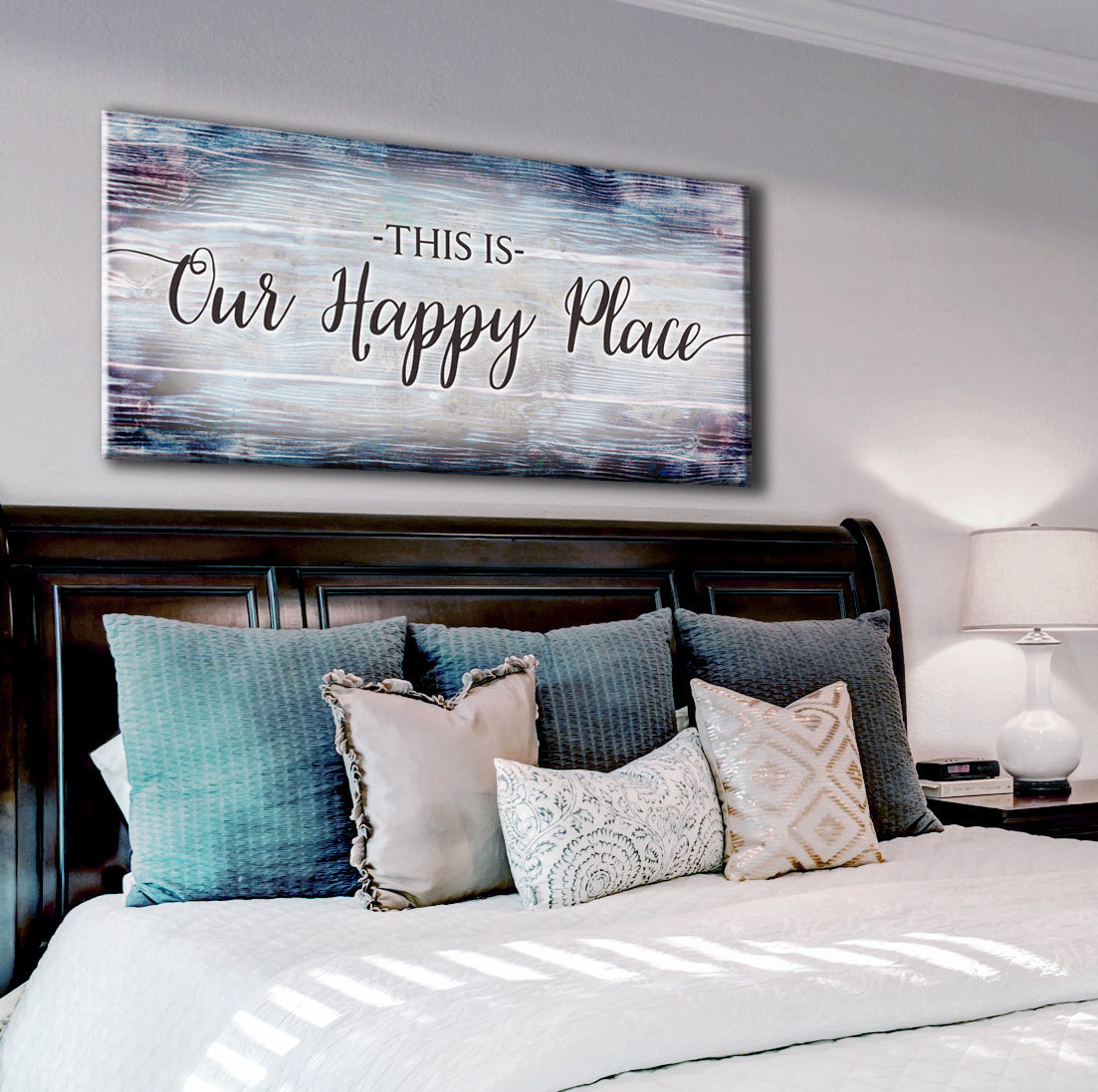Exclusive Couples Wall Art: 'This Is Our Happy Place' V4 with Wood Frame - Ready to Hang! Buy 2 Save 20%