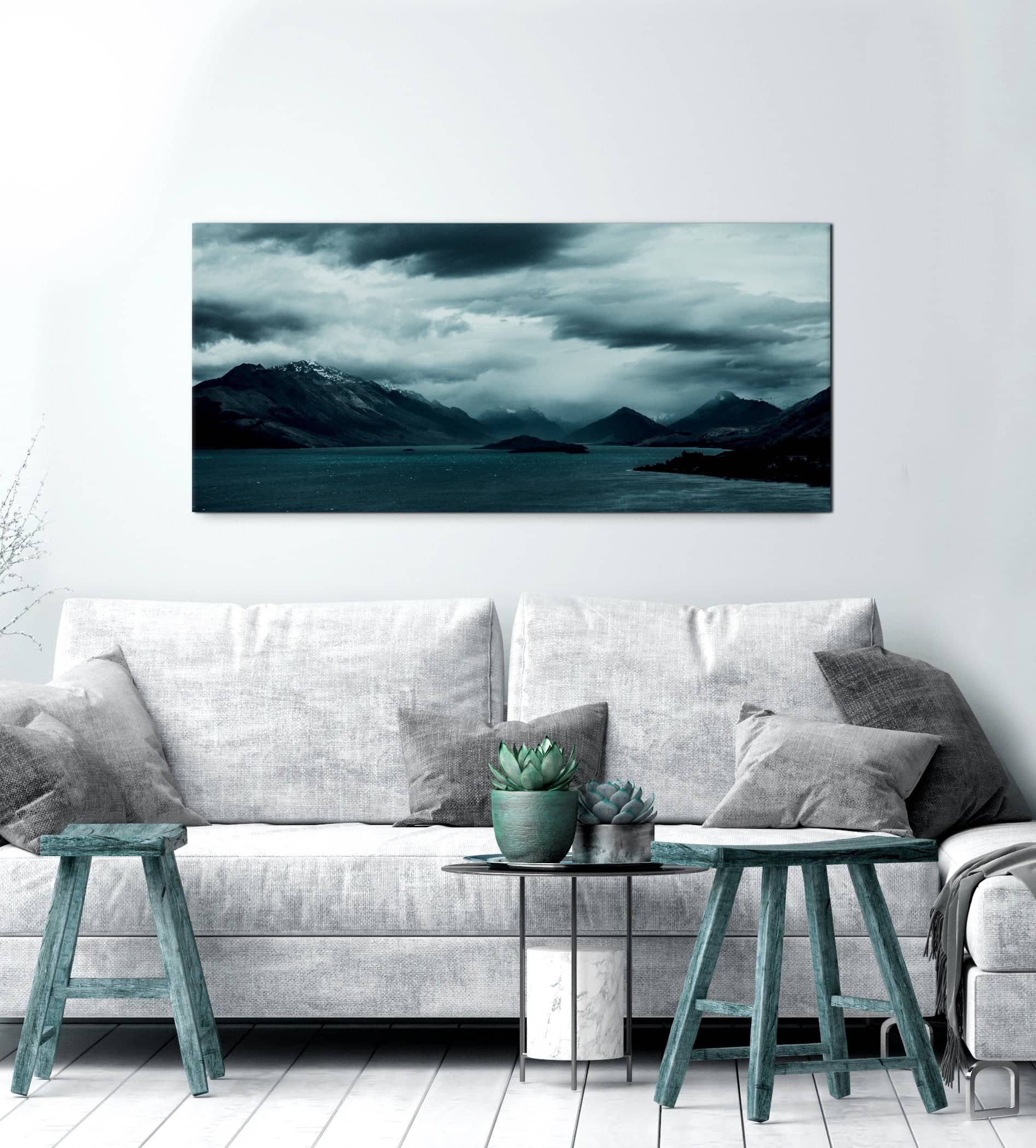 Limited Time Offer! Dark Cloud Lake Beach Wall Art with Wood Frame, Ready To Hang