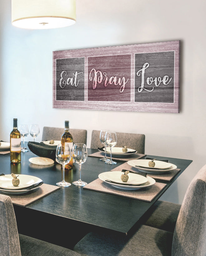 Hot Deal! Kitchen Wall Art - 'EAT PRAY LOVE' with Wood Frame, Ready to Hang
