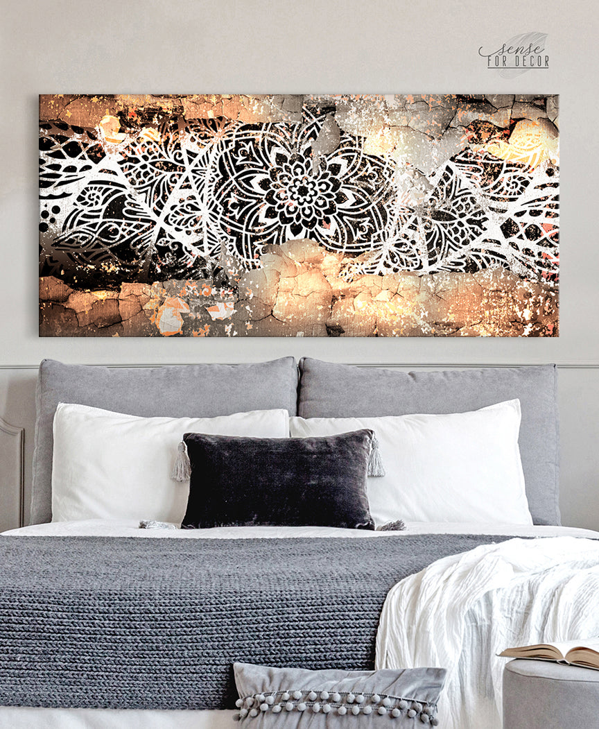 High - quality Boho Crackle Mandala Wall Art with Wood Frame, Ready to Hang