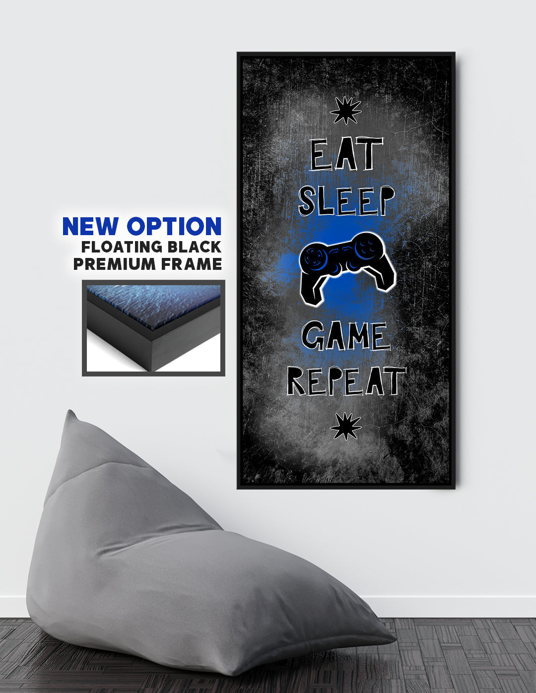 High - Quality Wood - Framed Game Room Wall Art: Eat, Sleep, Game, Repeat (Ready To Hang)