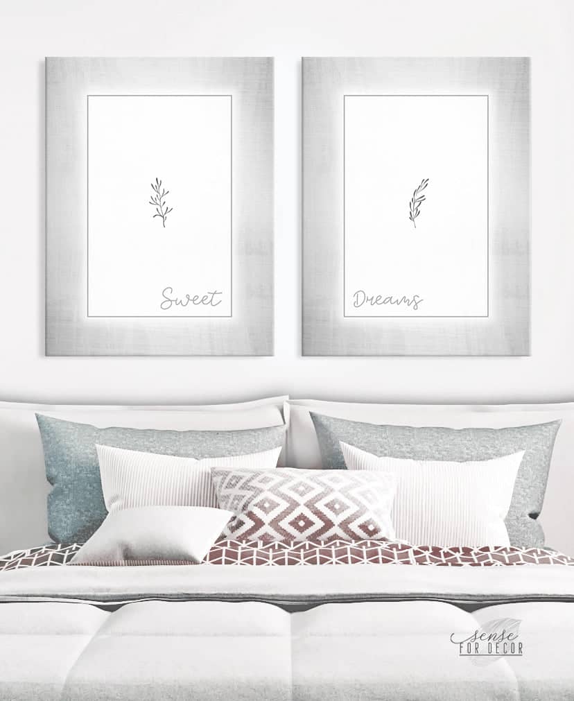 Sweet Dreams Bedroom Wall Art Set of 2 with Wood Frames, Ready to Hang