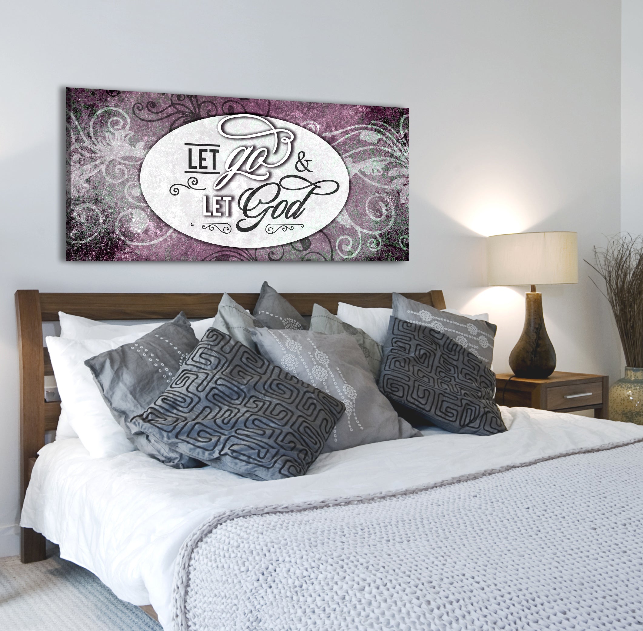Exclusive Christian Wall Art: Let Go and Let God V2 with Wood Frame, Ready to Hang - Buy 2 Save 20%