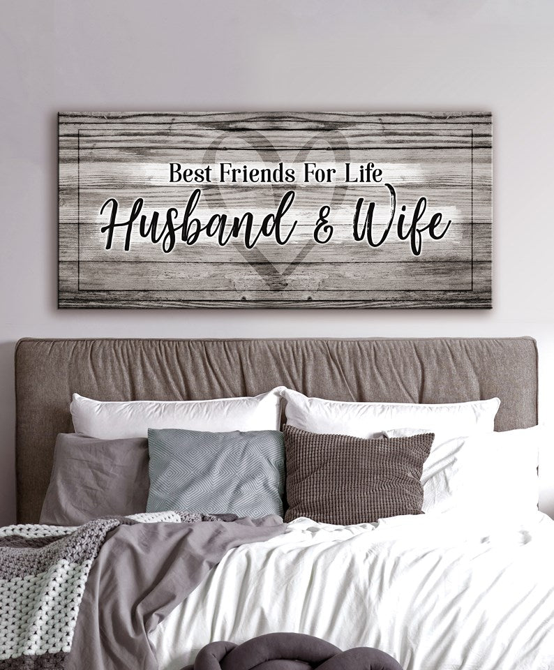Hot Deal! Couples Wall Art - Husband & Wife Best Friends For Life V2 (Wood Frame, Ready To Hang)