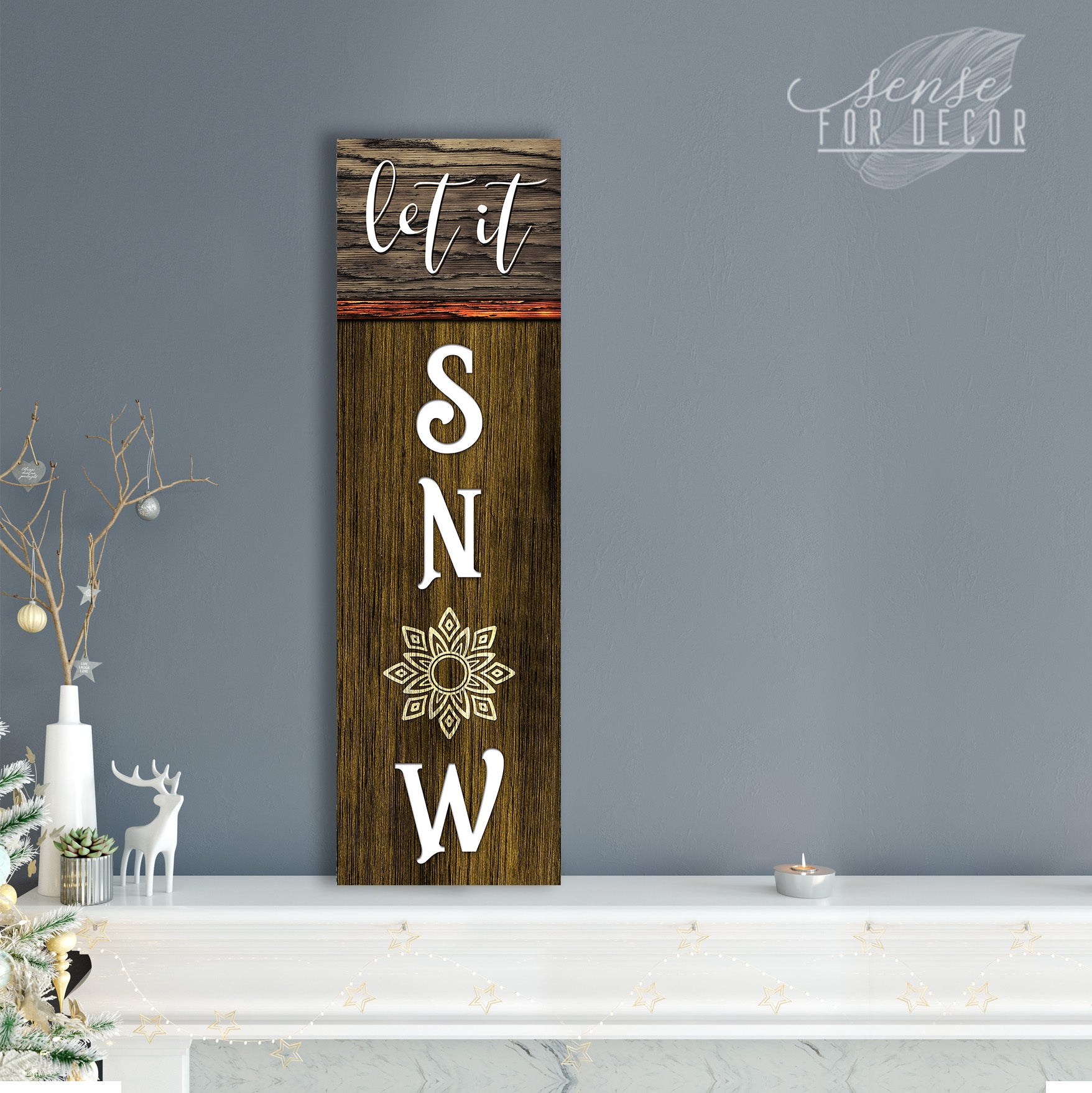 Festive Holiday Wall Art: Let It Snow V4 with Wood Frame, Ready to Hang
