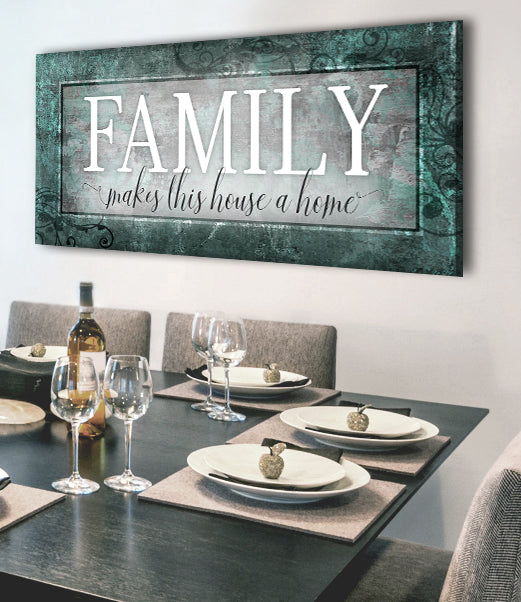 High - Quality Wood - Framed Family Wall Art: Family Turns House into Home, Ready to Hang