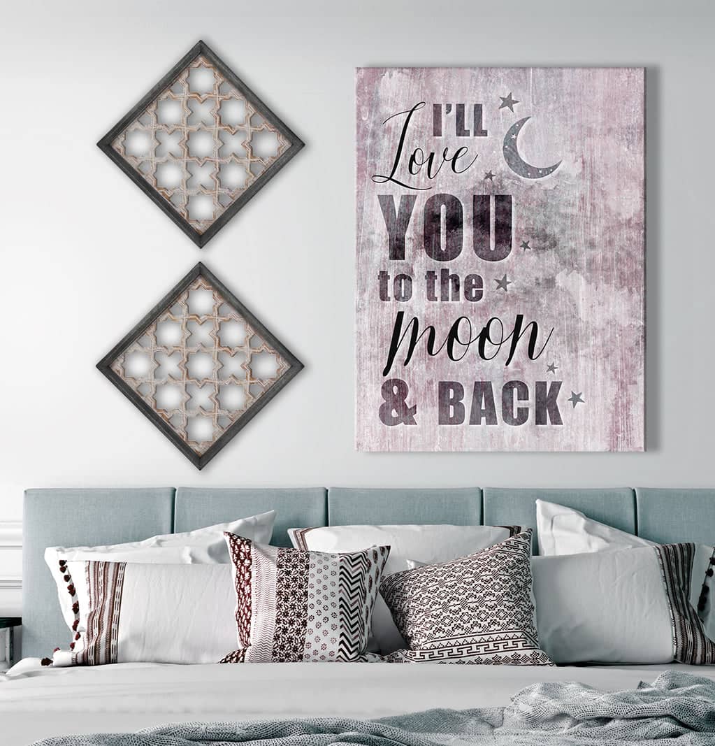 Limited-Time Offer! Bedroom Wall Art - 'I'll Love You To The Moon And Back' with Wood Frame, Ready To Hang