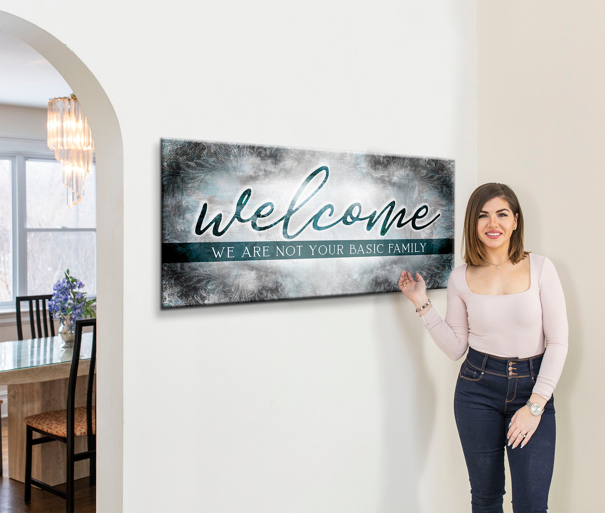Exclusive Family Wall Art: 'Welcome, We're Not Basic' - Wood Frame, Ready to Hang