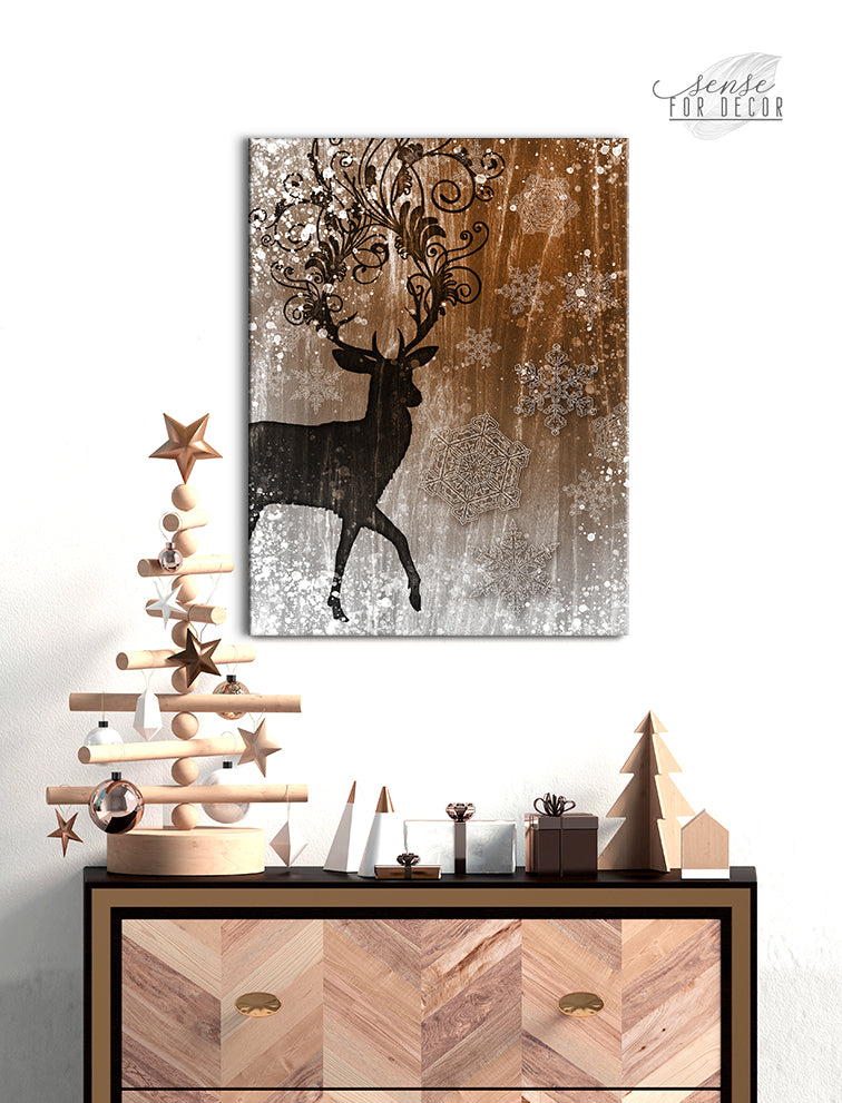 Ready-to-Hang Winter Deer Wall Art with Wood Frame for the Holidays
