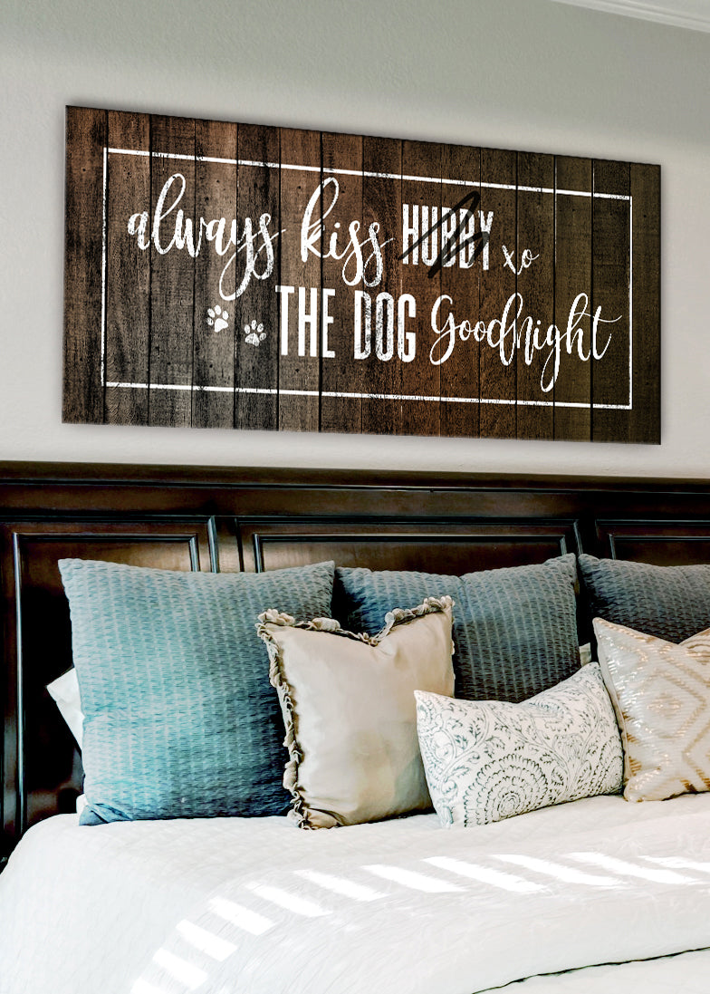 High - Quality Wood - Framed Pet Wall Art: Kiss Your Dog Goodnight
