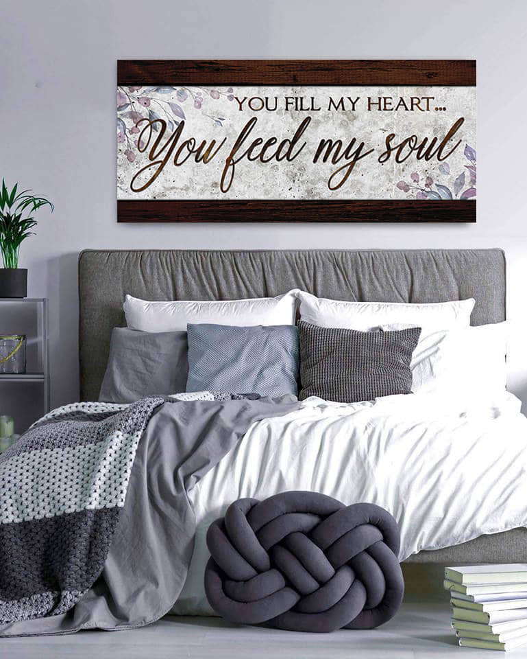 Hot! Couples Wall Art - 'You Fill My Heart V4' with Wood Frame, Ready to Hang