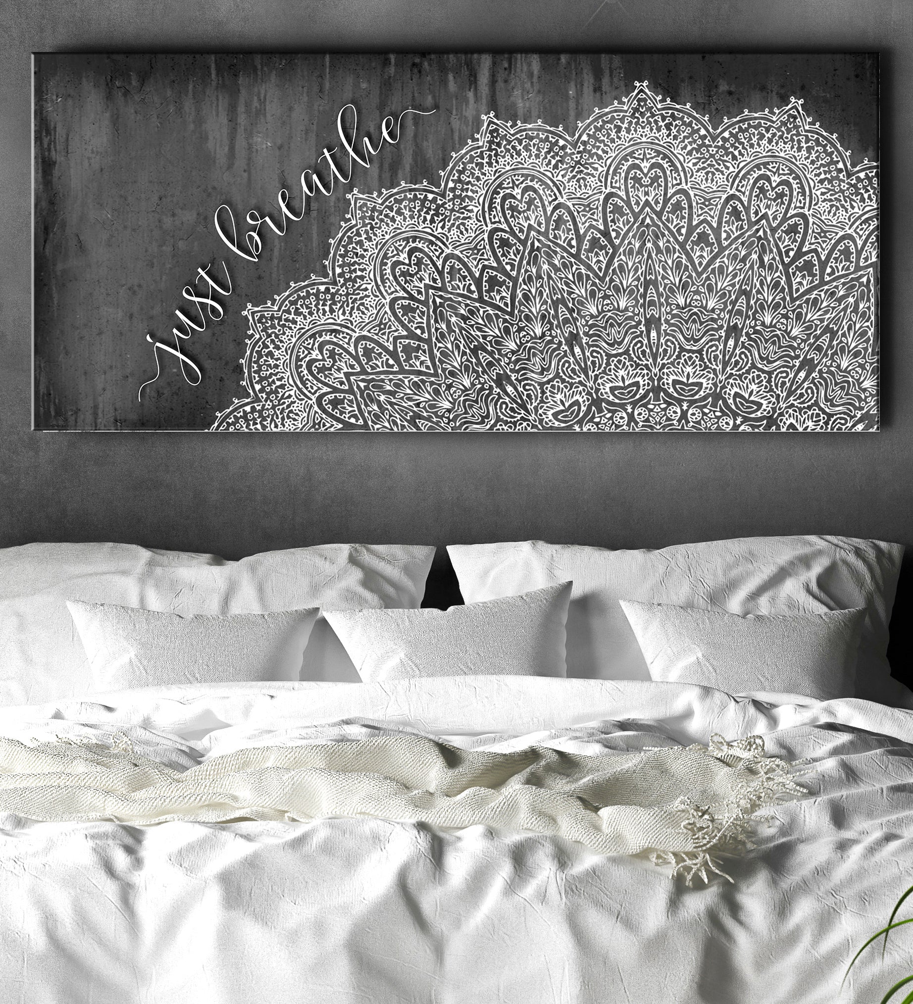 Ready-To-Hang Wood Frame Yoga Wall Art: Just Breathe V4
