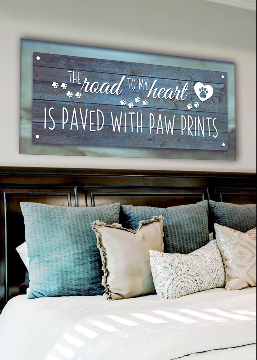 High - Quality Pet Wall Art with Wood Frame: Paw Prints Lead to the Heart (Ready to Hang)