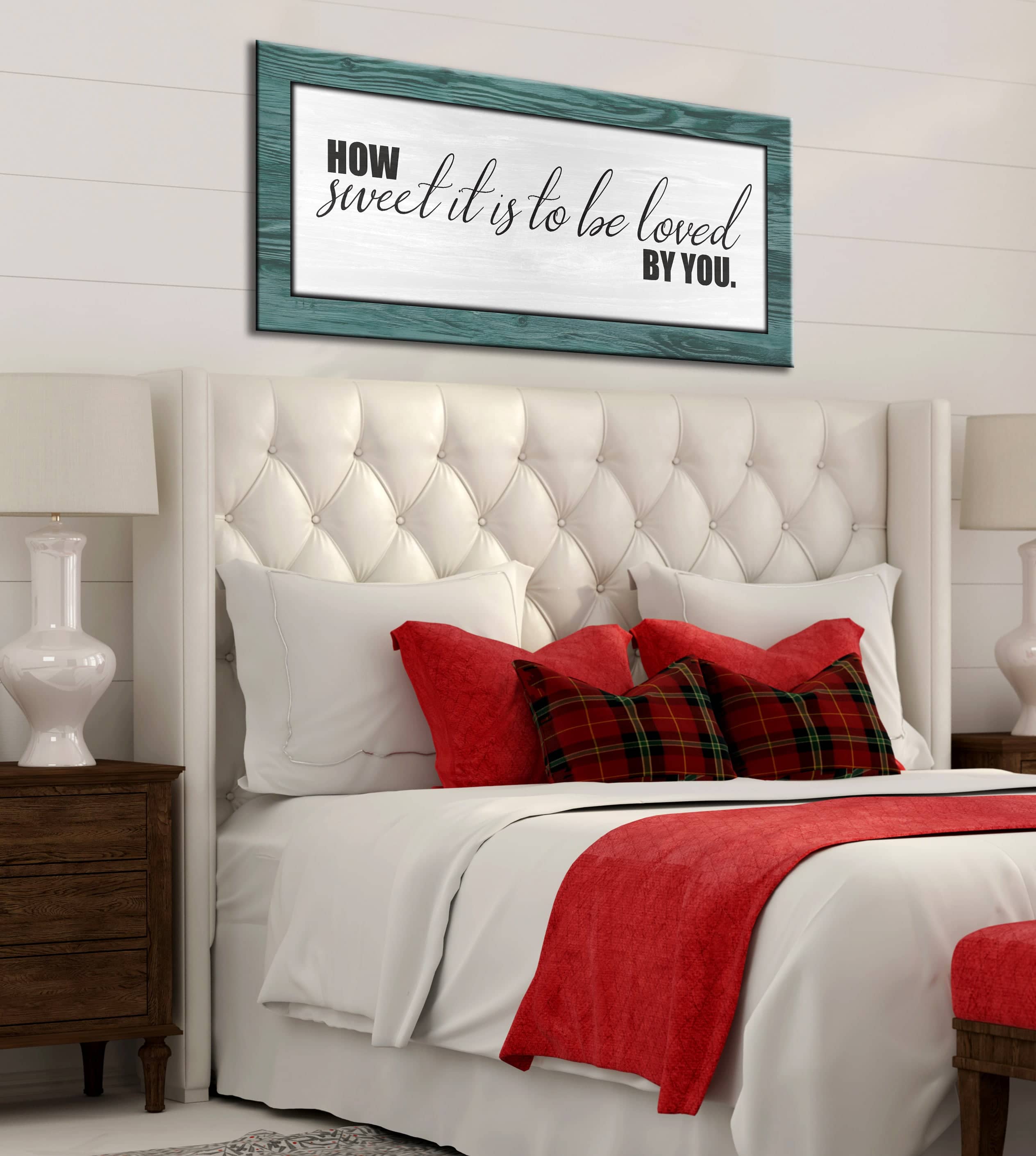 Ready-To-Hang Wood Framed Bedroom Wall Art: 'How Sweet It Is To Be Loved By You' V3