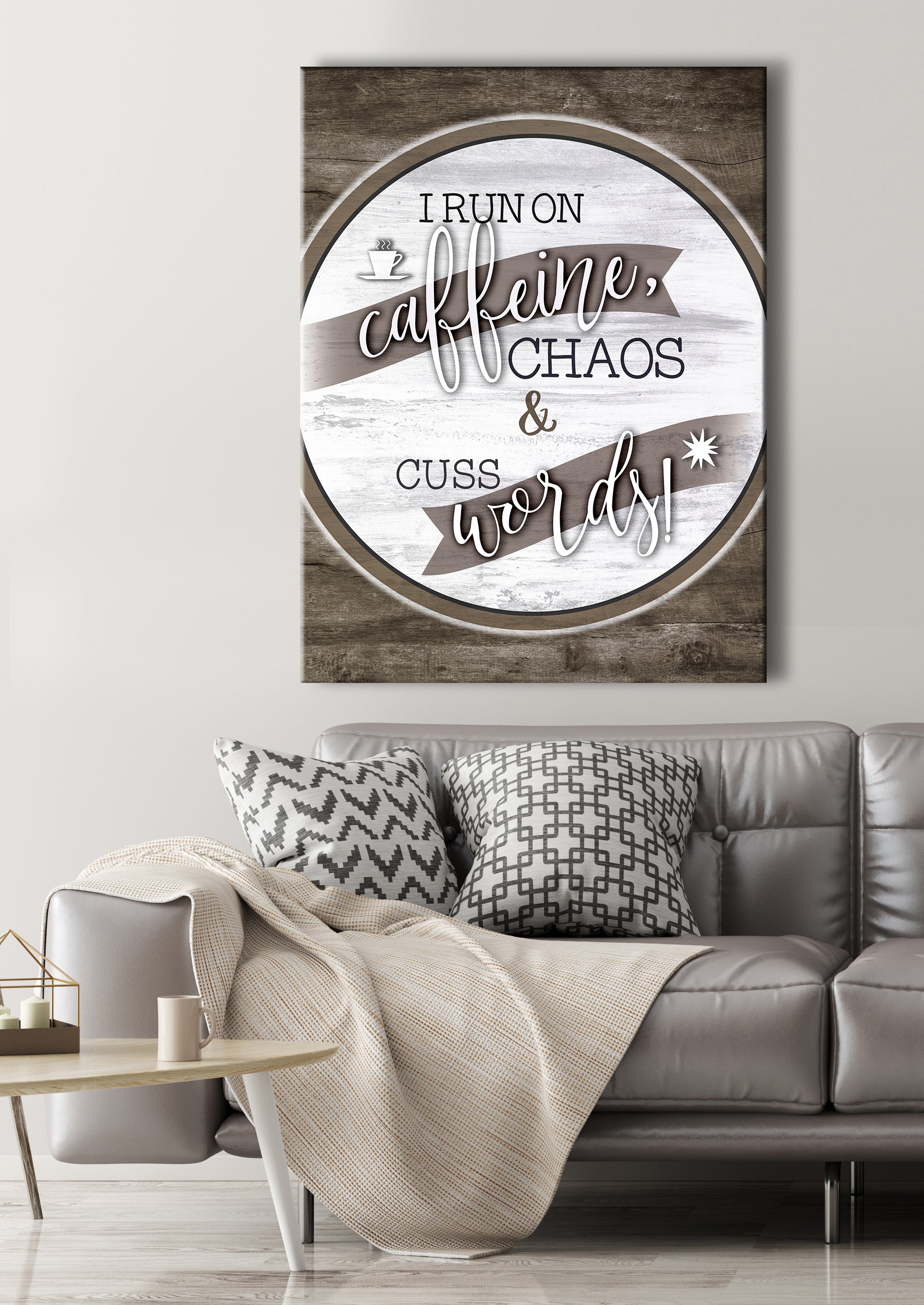 Caffeine, Chaos & Cuss Words Kitchen Wall Art - Wood Frame, Ready To Hang! Buy 2, Save 20%