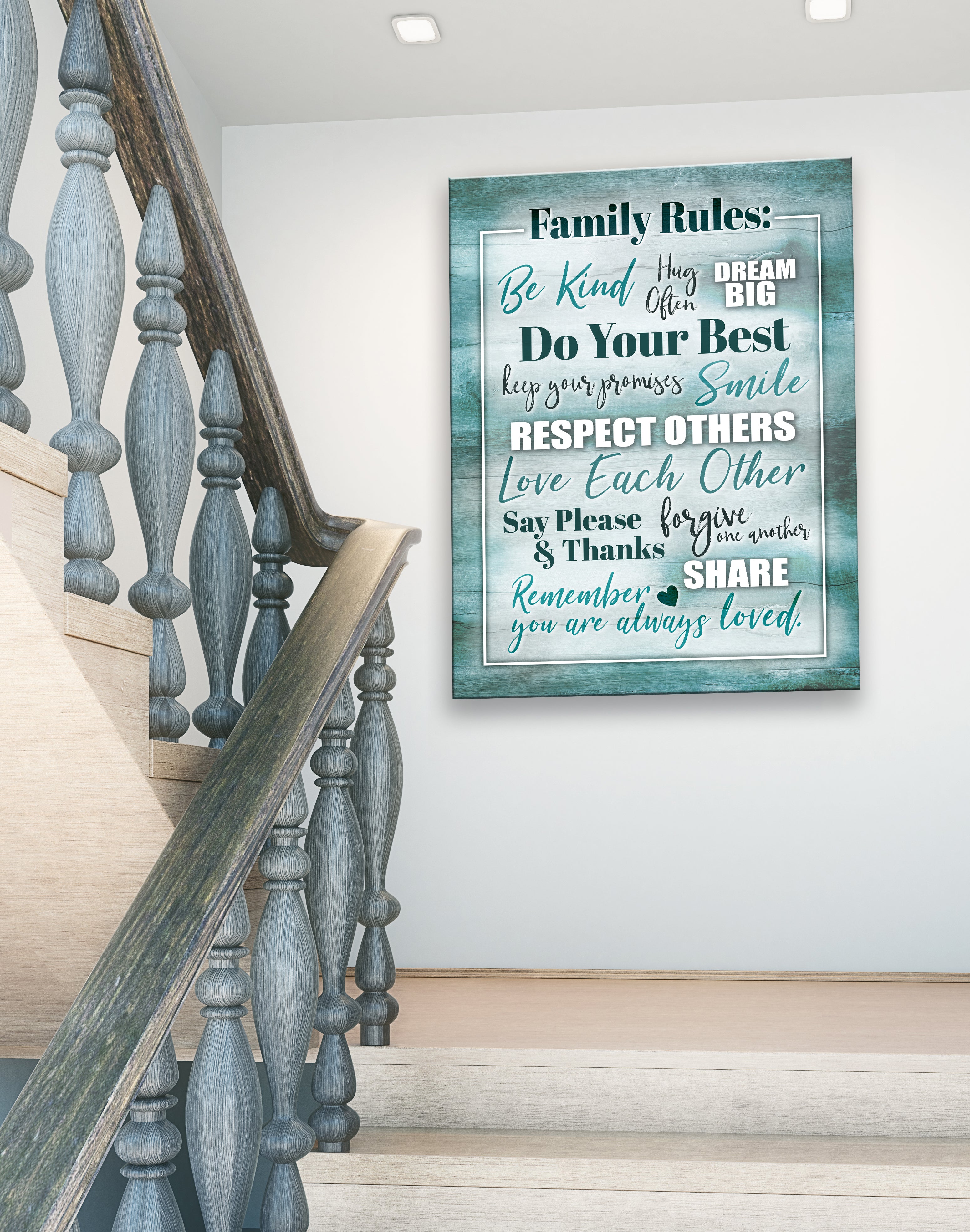 Hot! Family Rules V2 Home Wall Art with Wood Frame, Ready to Hang