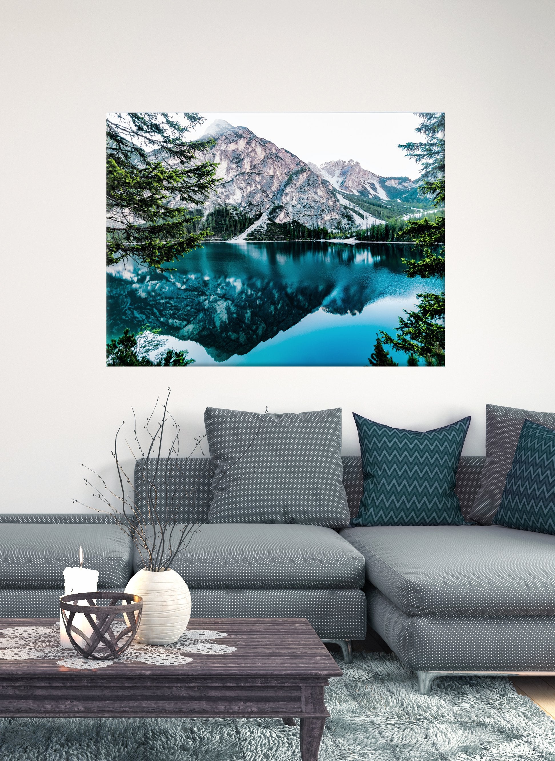 Limited-Time Offer! Ready-to-Hang Mountain Lake Scene Nature Wall Art with Wood Frame