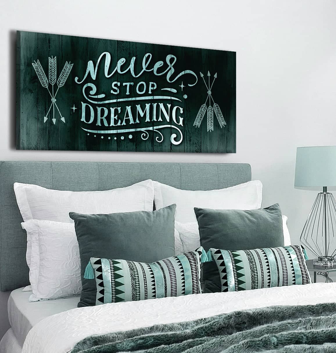 Exclusive Bedroom Wall Art: 'Never Stop Dreaming V2' - Wood Frame, Ready to Hang!
