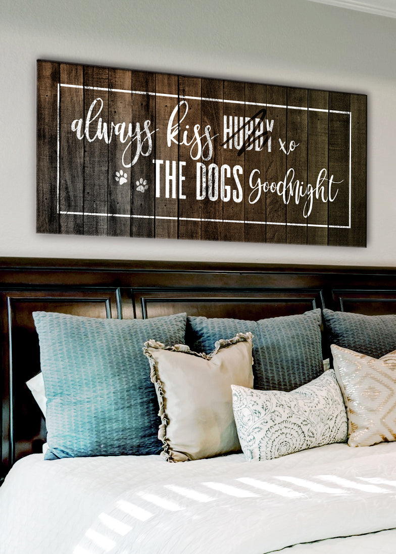 High - Quality Wood - Framed Pet Wall Art: Kiss Your Dog Goodnight
