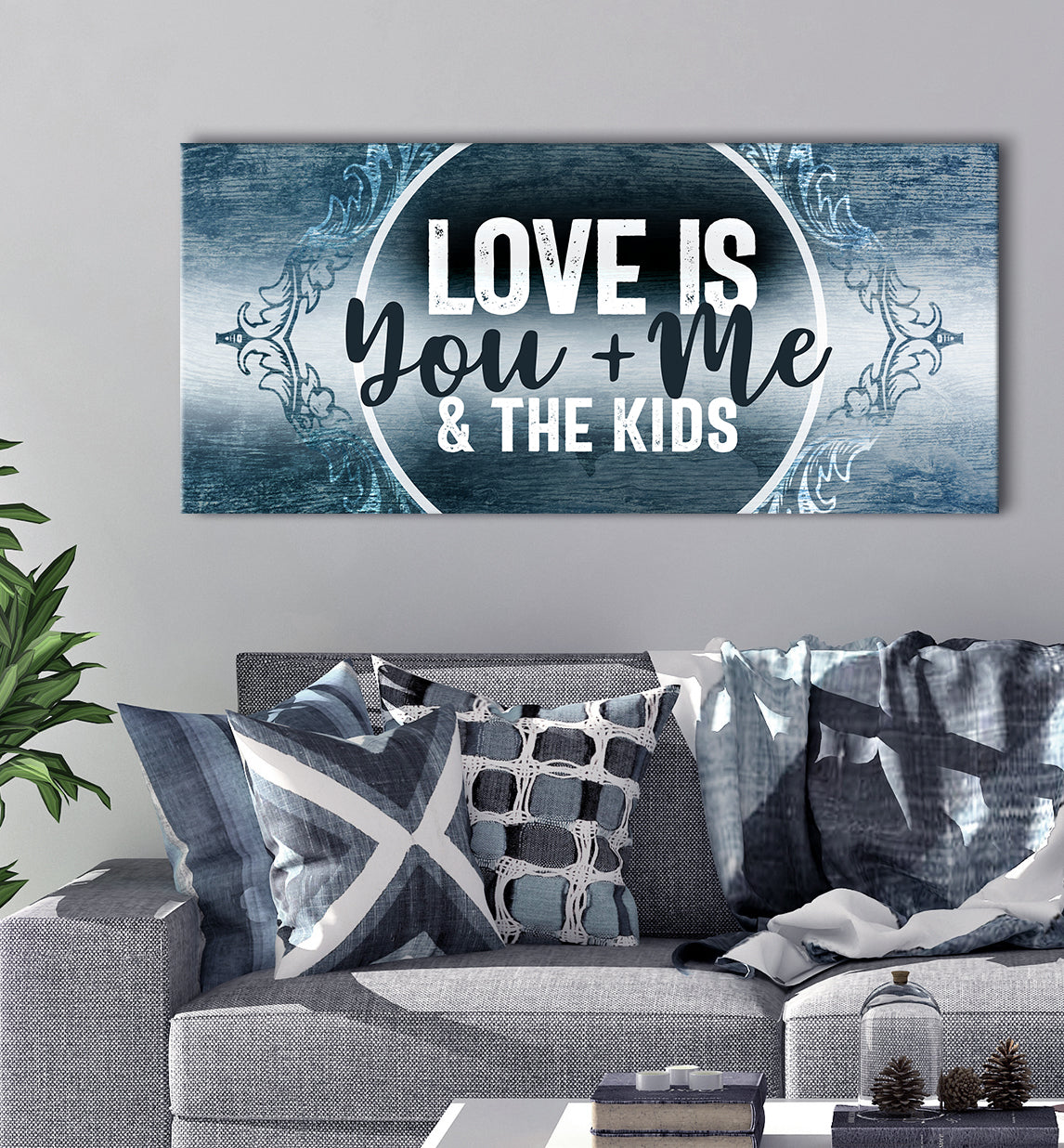 High - quality Wood - framed Couples Wall Art: Love with You, Me and the Kids (Ready to Hang)