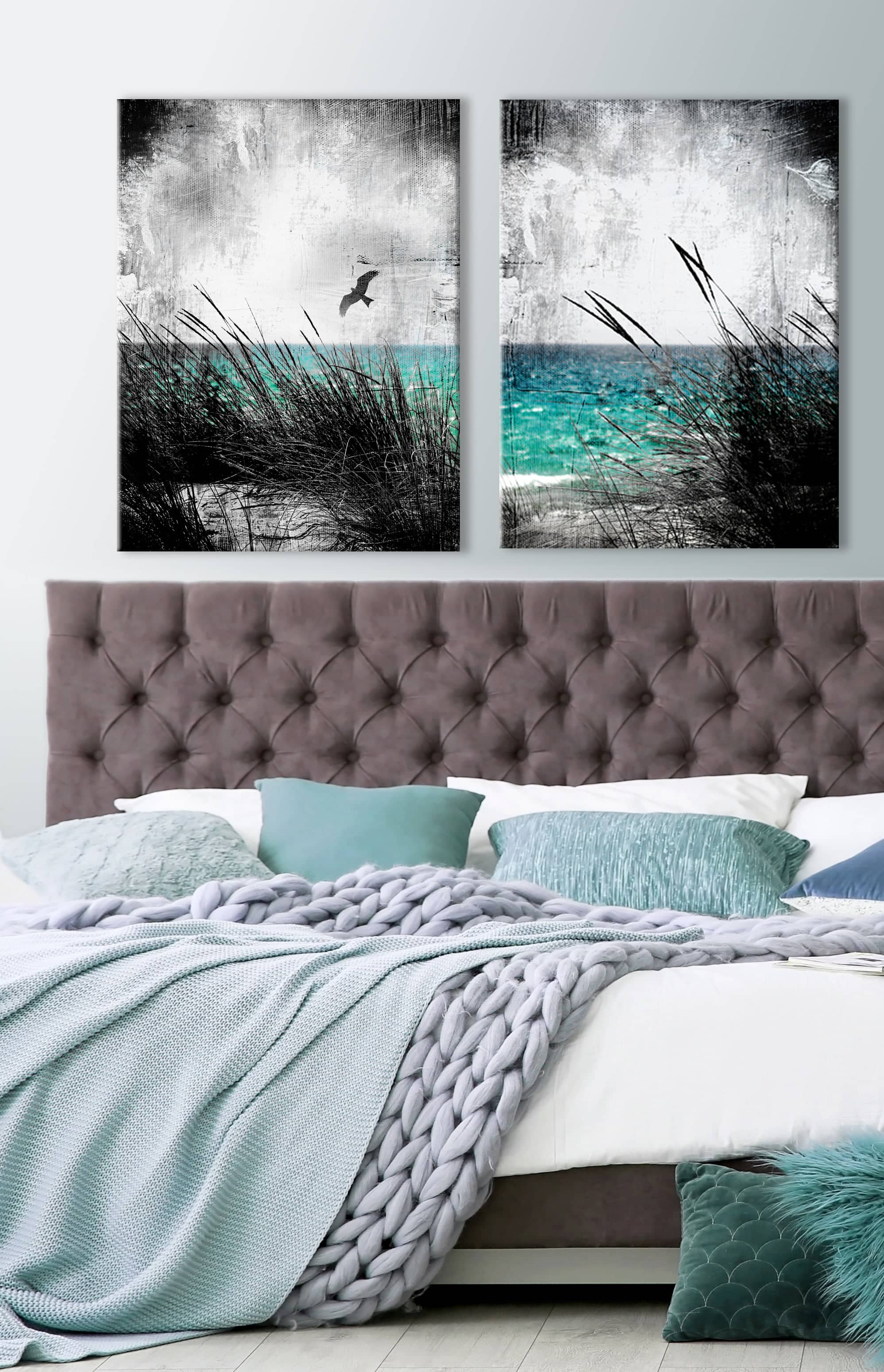High - Quality Wood - Framed Bedroom Wall Art: Set of 2 Beach Grass Prints Ready To Hang
