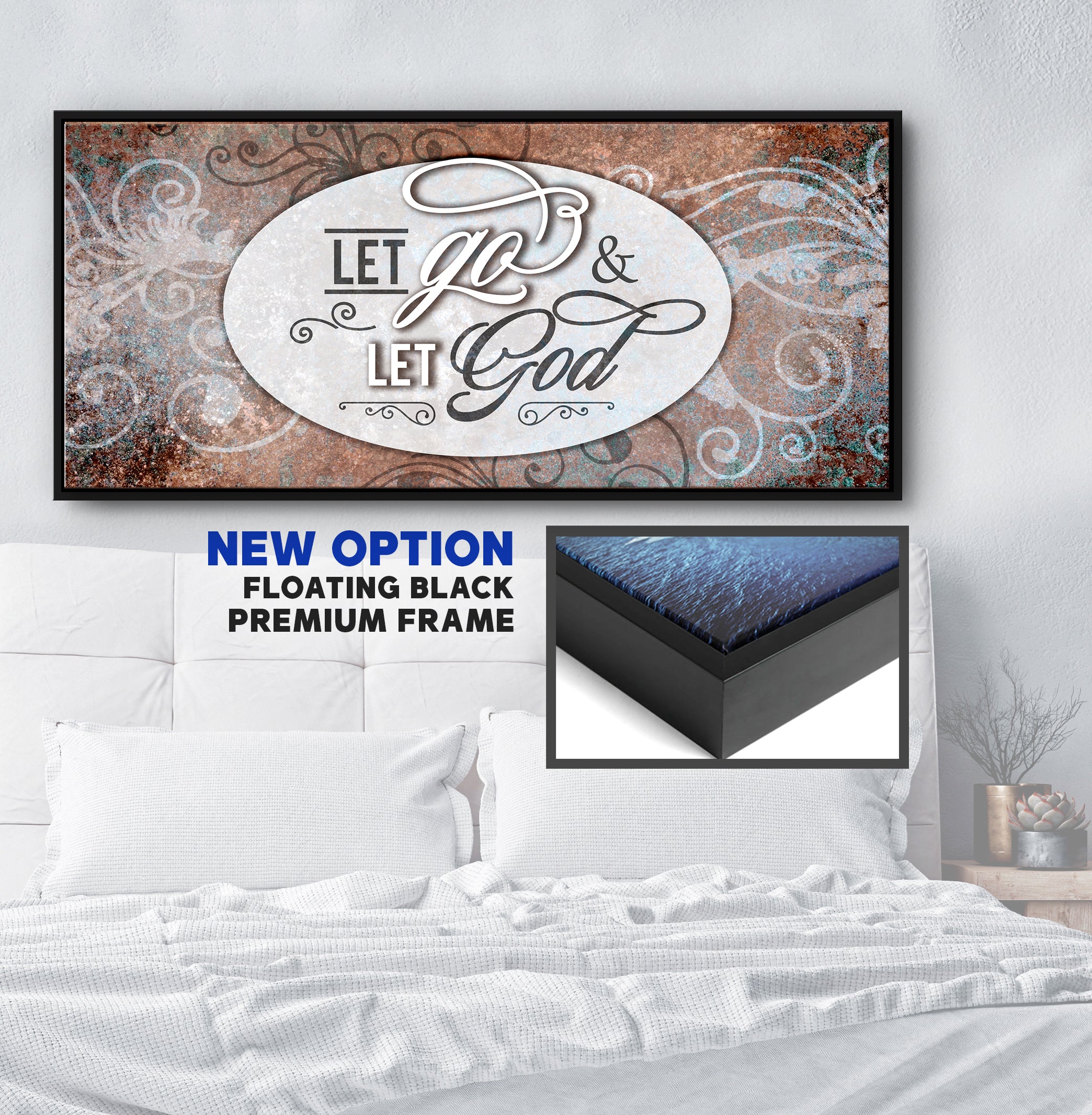Exclusive Christian Wall Art: Let Go and Let God V2 with Wood Frame, Ready to Hang - Buy 2 Save 20%